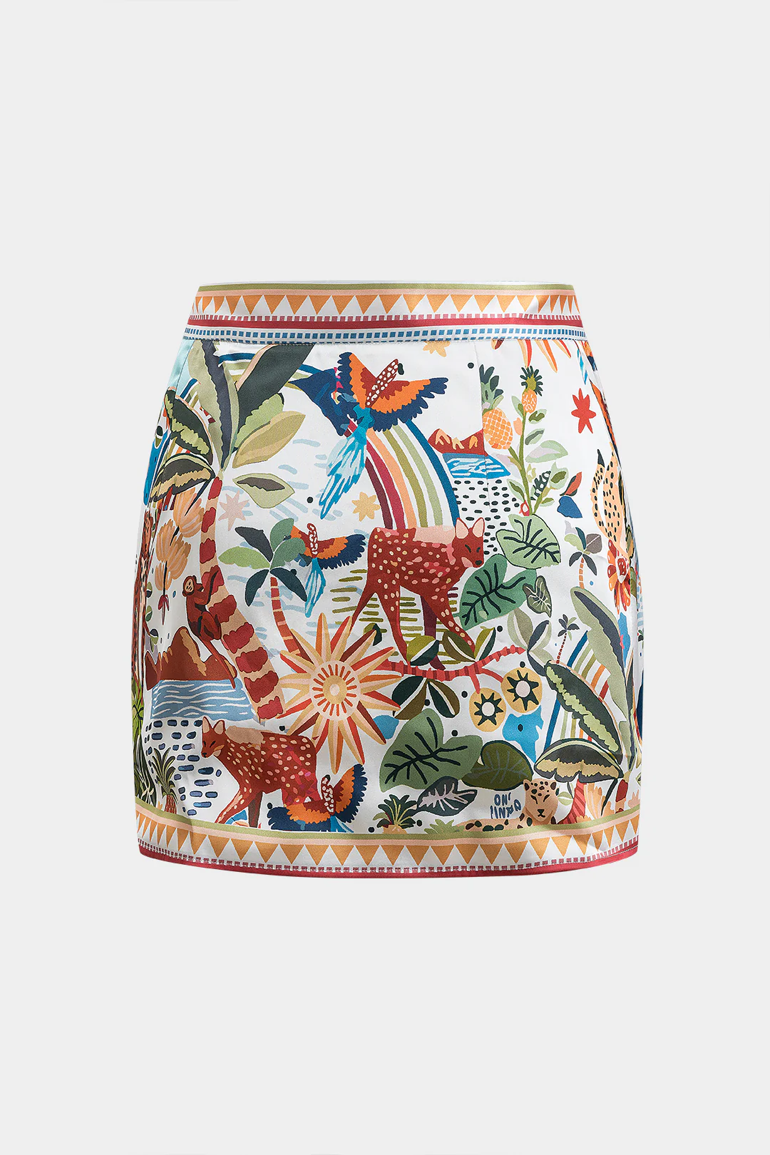 Satin Bohemian Pattern Tie-Front Skirt