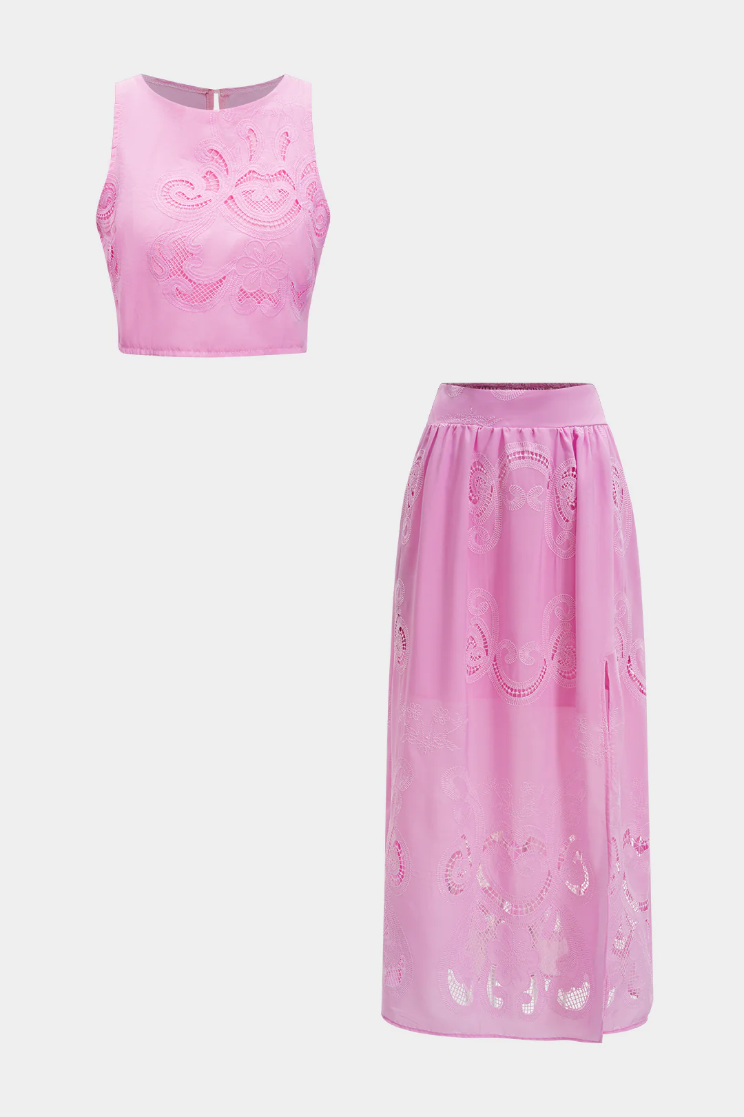 Hollow Out Embroidery Tank Top and Skirt Ensemble