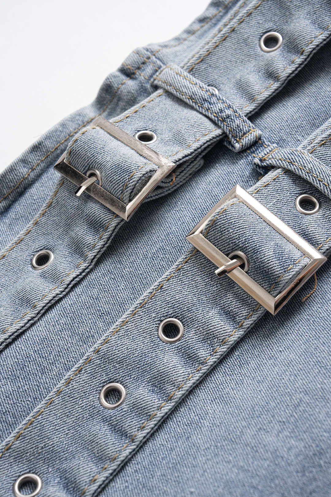 Denim Belted High-Waist Strapless Sleeveless Jumpsuit