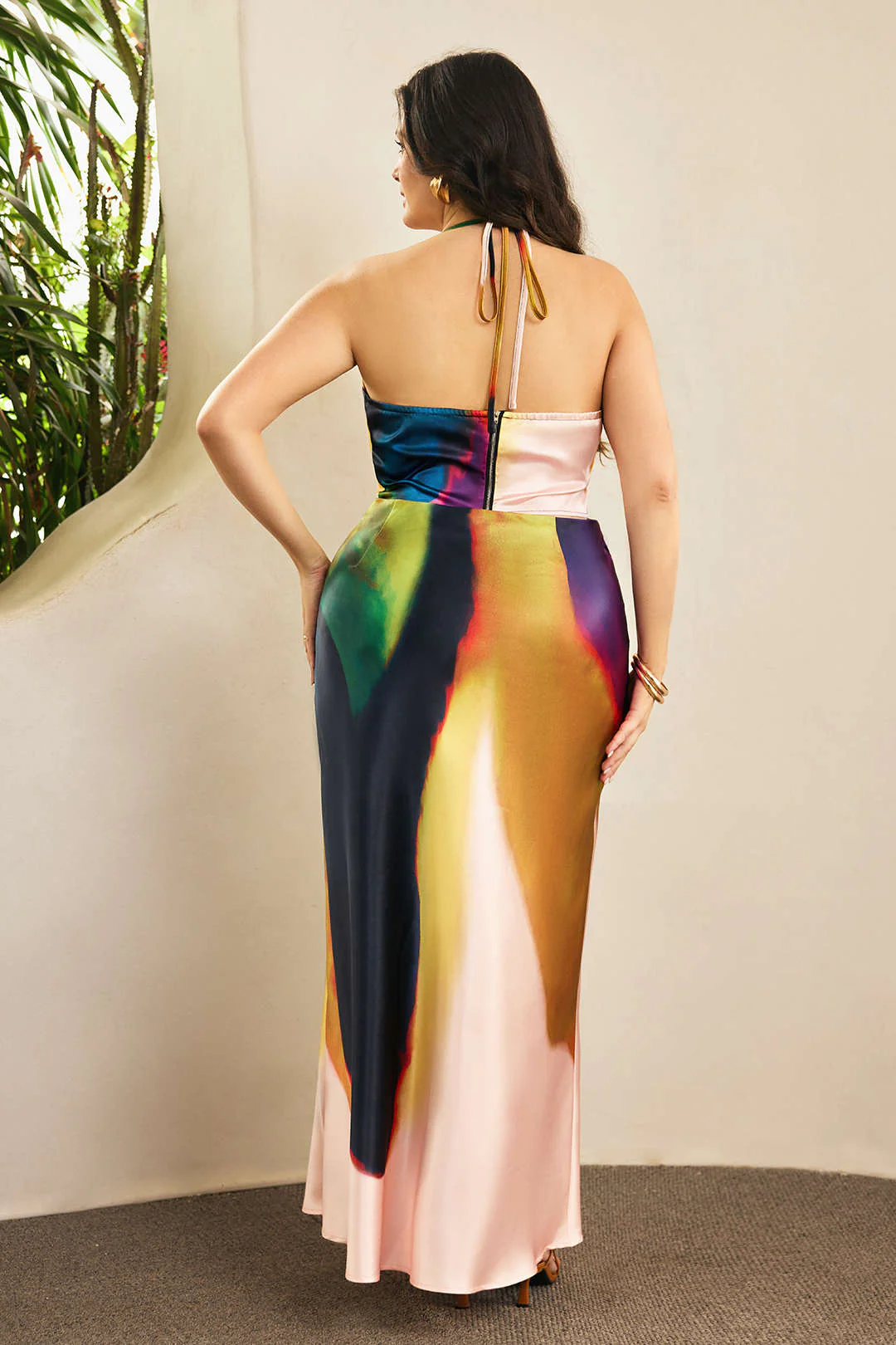 Plus Size Ombre Print Satin Zipper Skirt