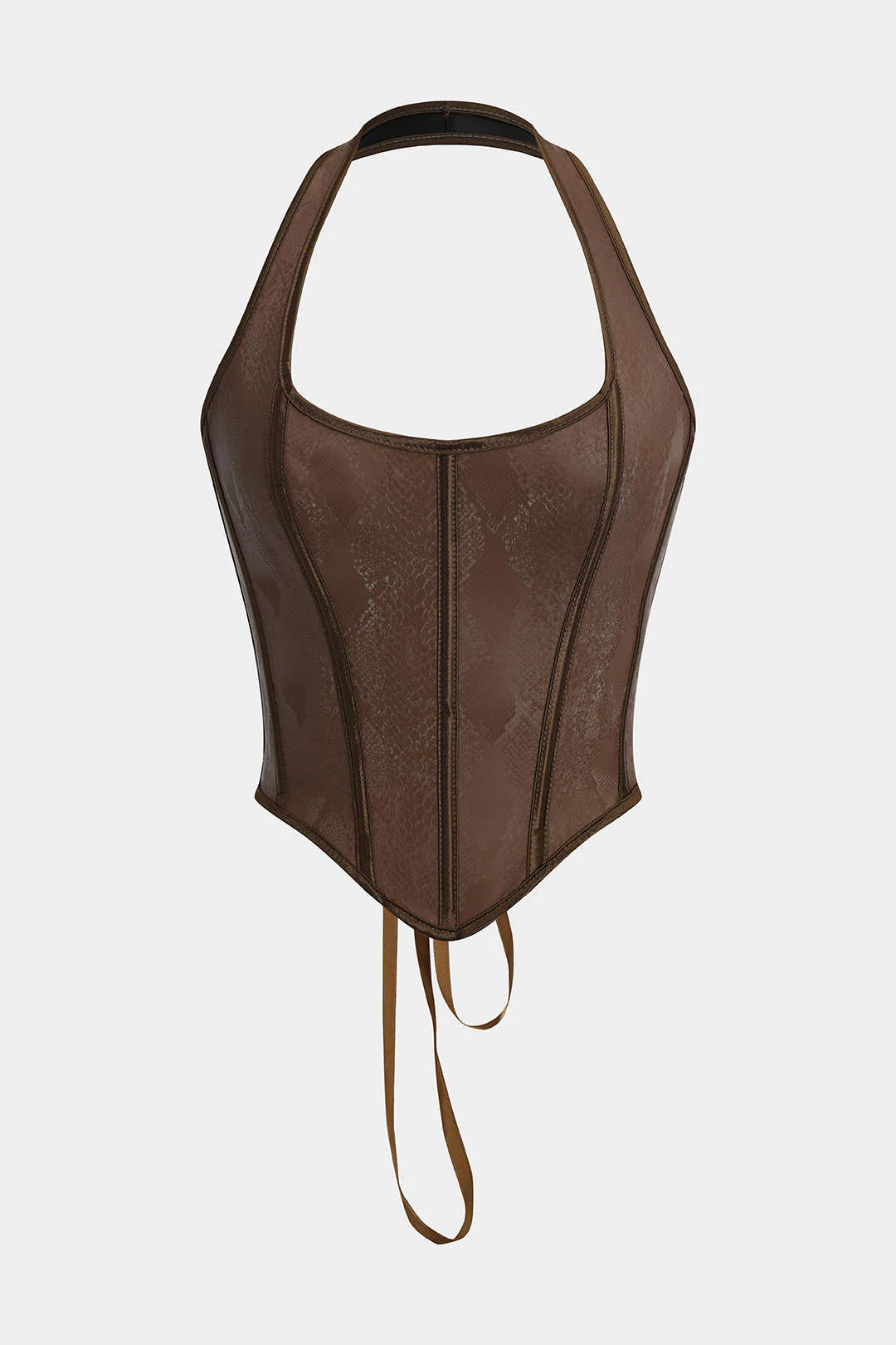 Snake Pattern Faux Leather Tie-Up Corset Camisole Top