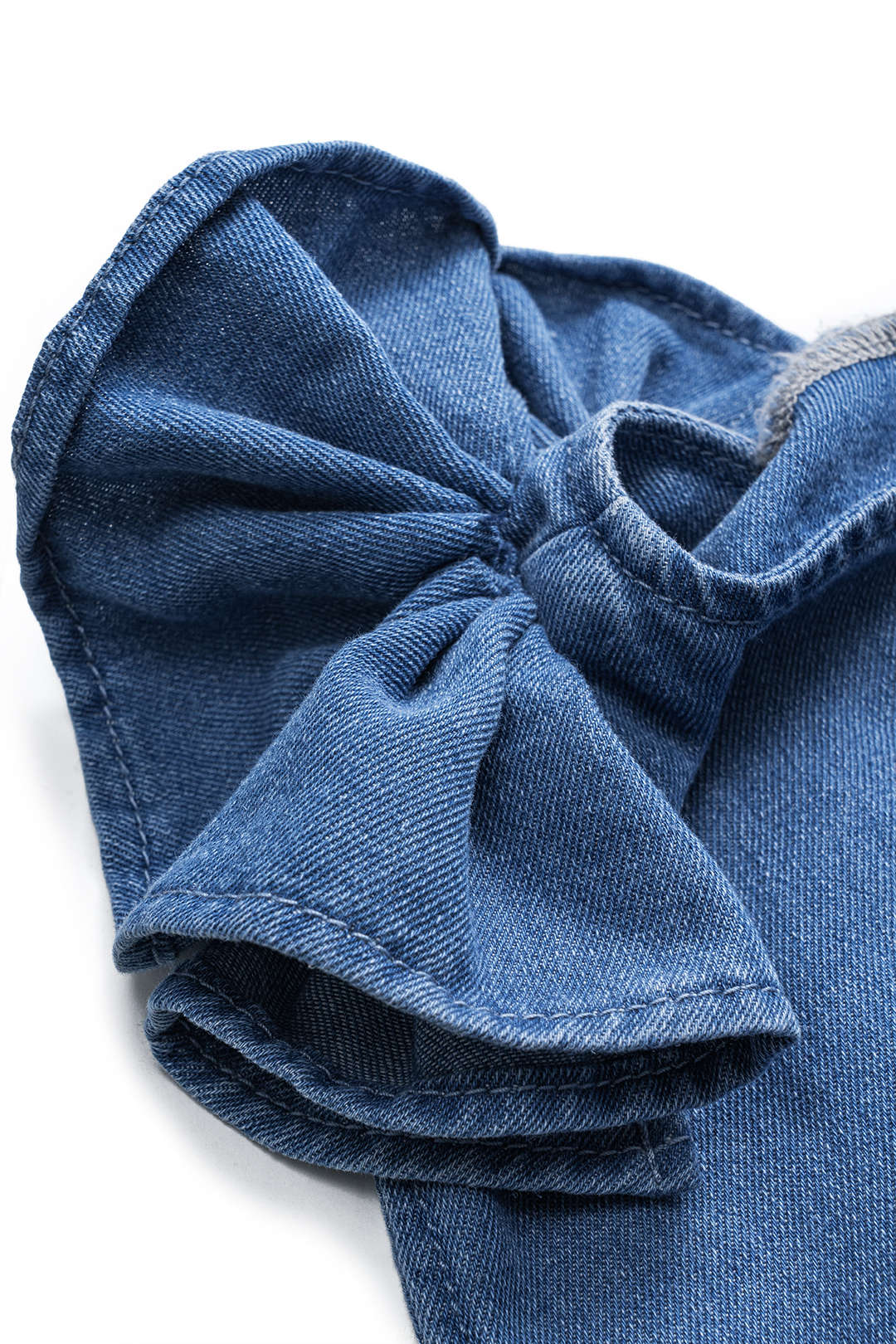 Denim Ruffled Ruched V-neck Crop Top