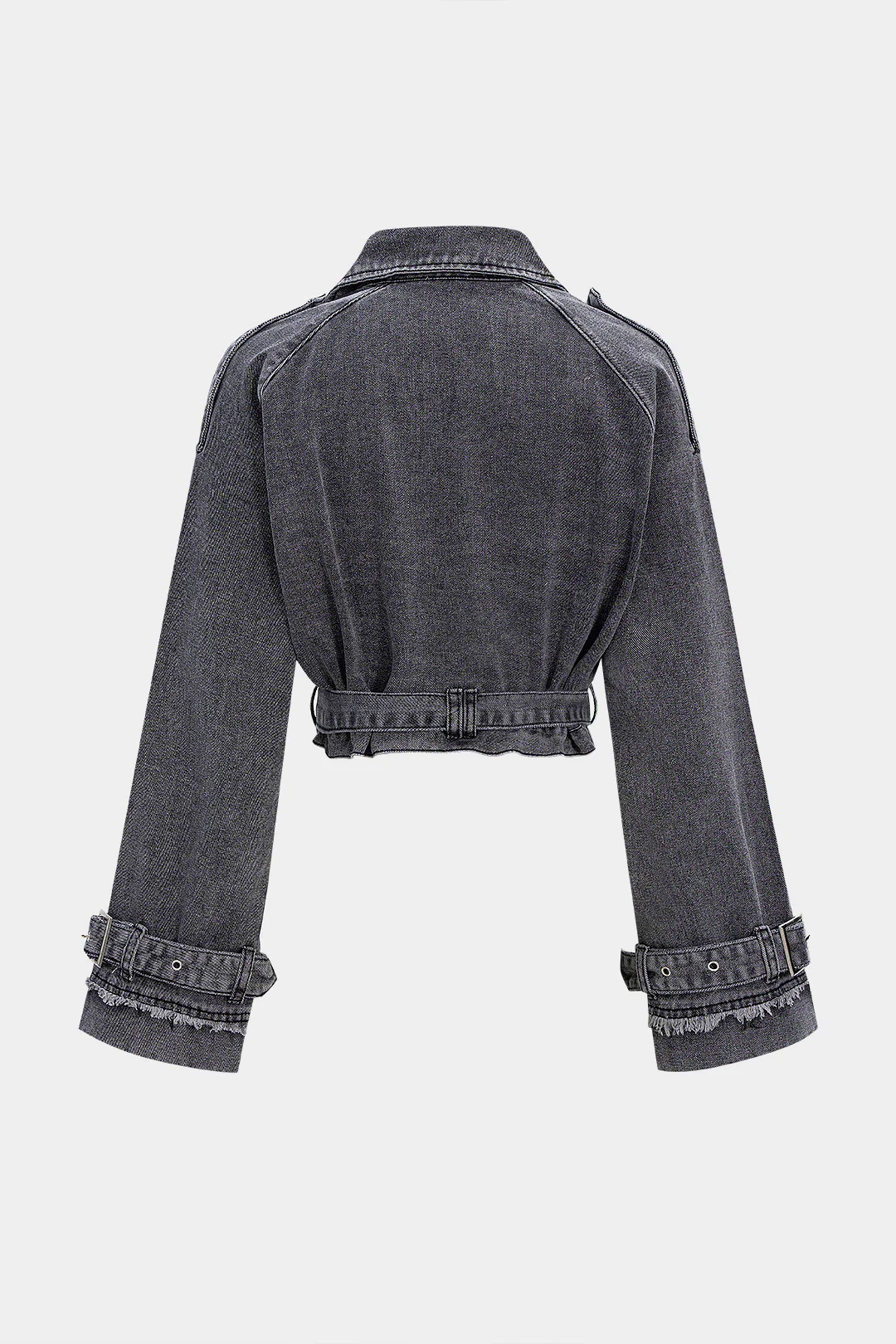 Washed Denim Button-Belted Outerwear