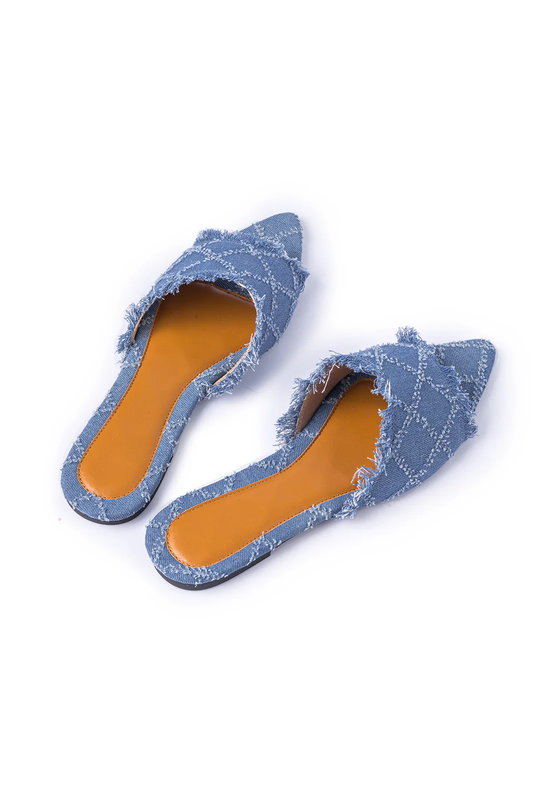 Denim Fringe Point Toe Flat Slippers