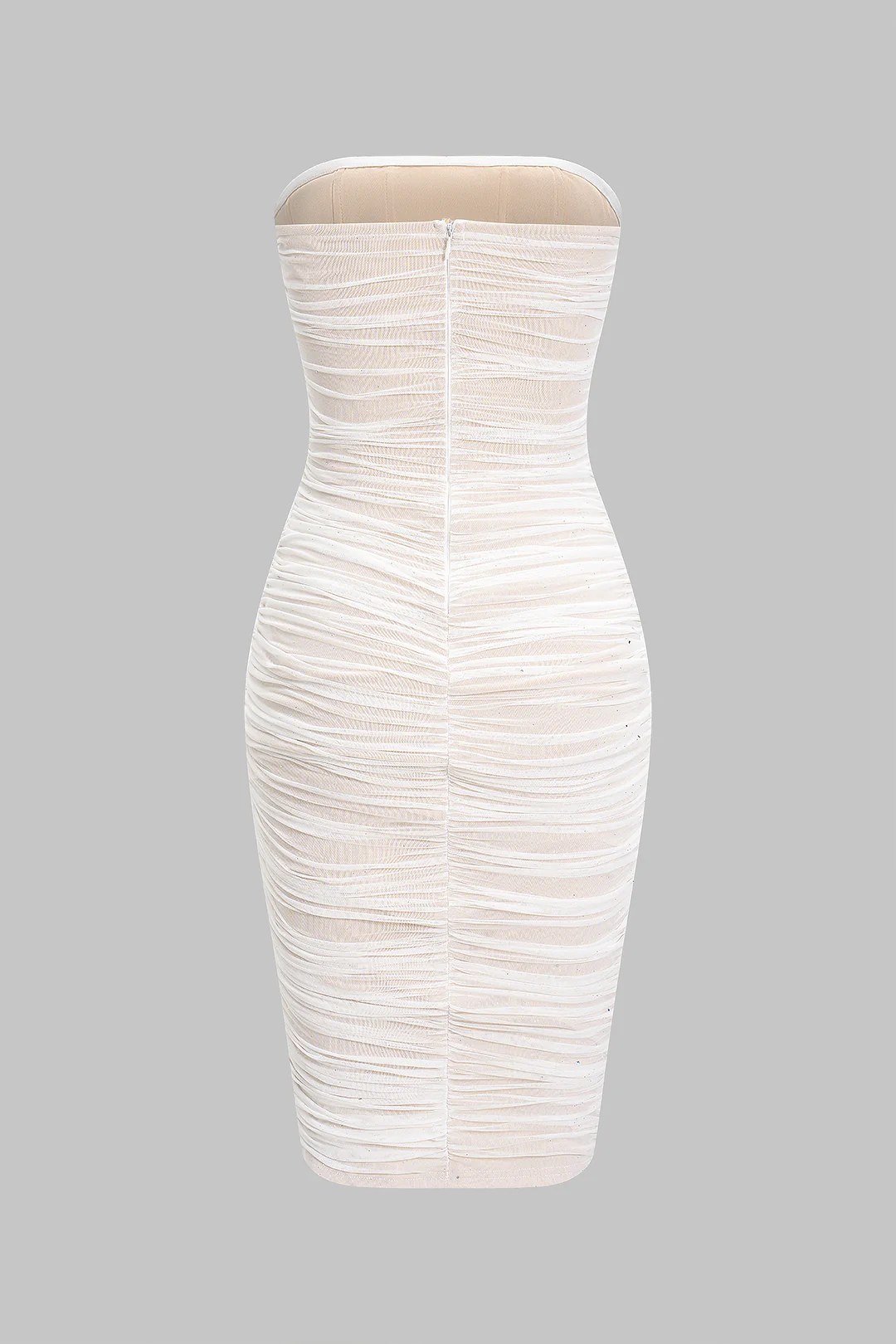 Mesh Ruched Zipper Strapless Sleeveless Mid-length Dress