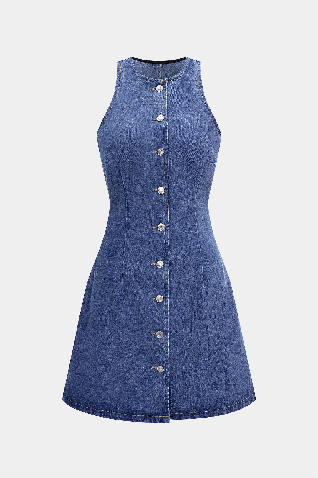 Denim Buttoned Sleeveless Dress