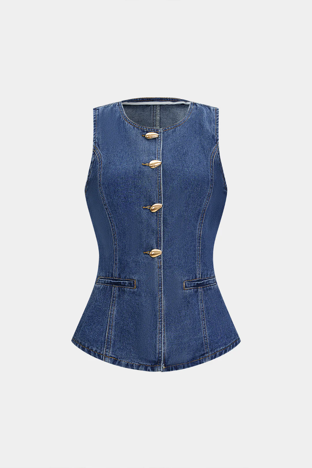 Denim Metallic Button Vest