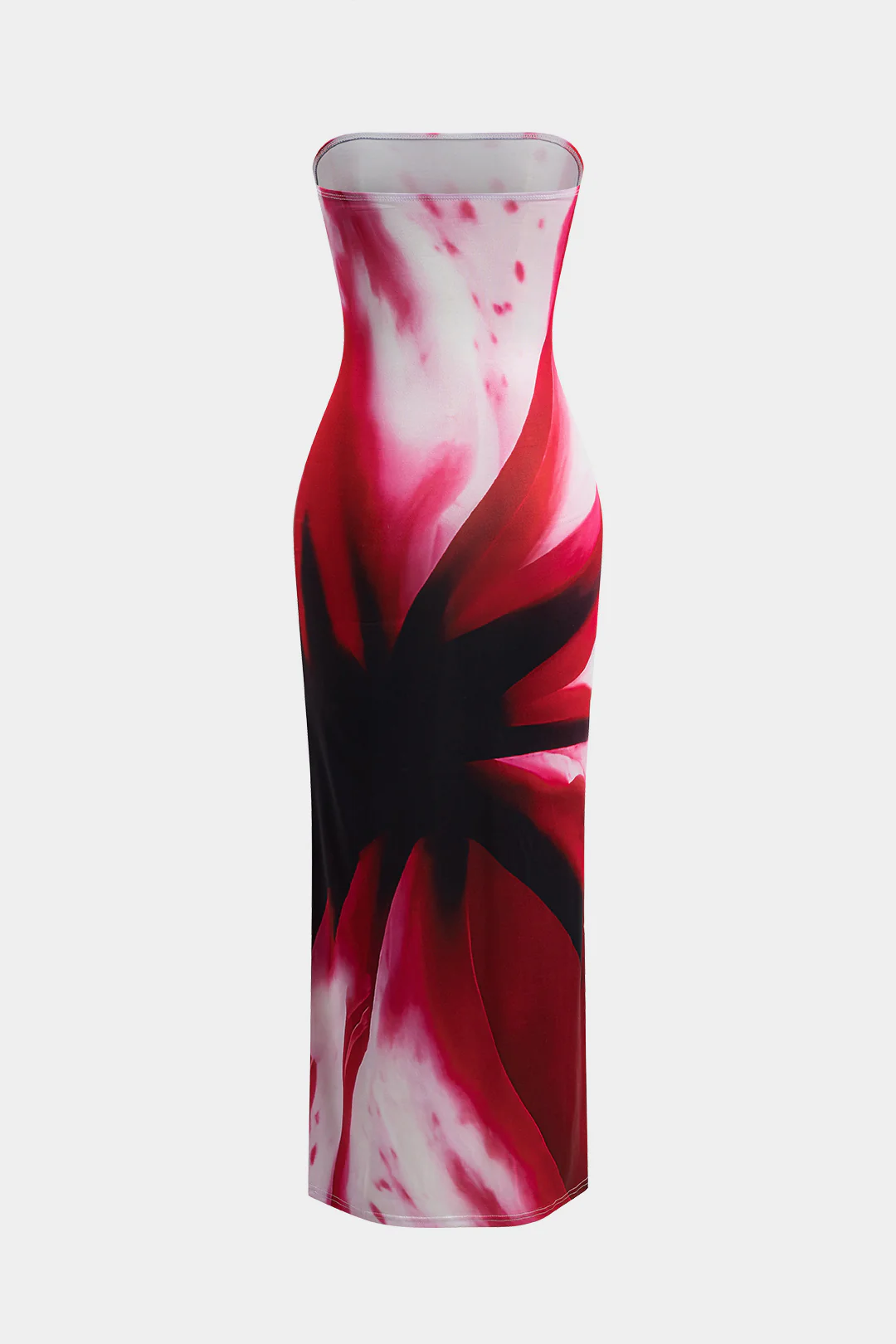 Abstract Floral Print Strapless Long Dress