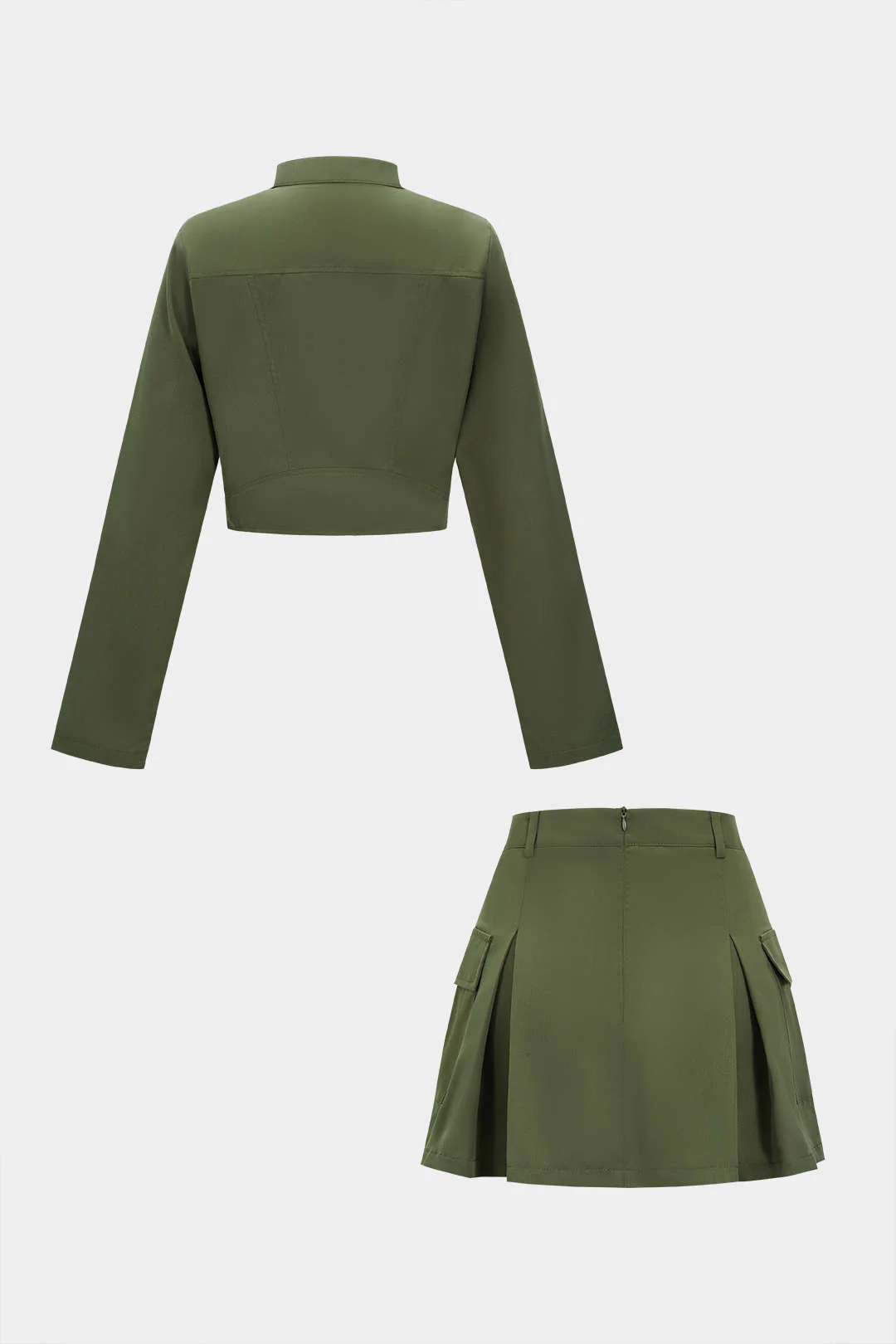 Zipper Long Sleeve Top and High Waist Skirt Combination