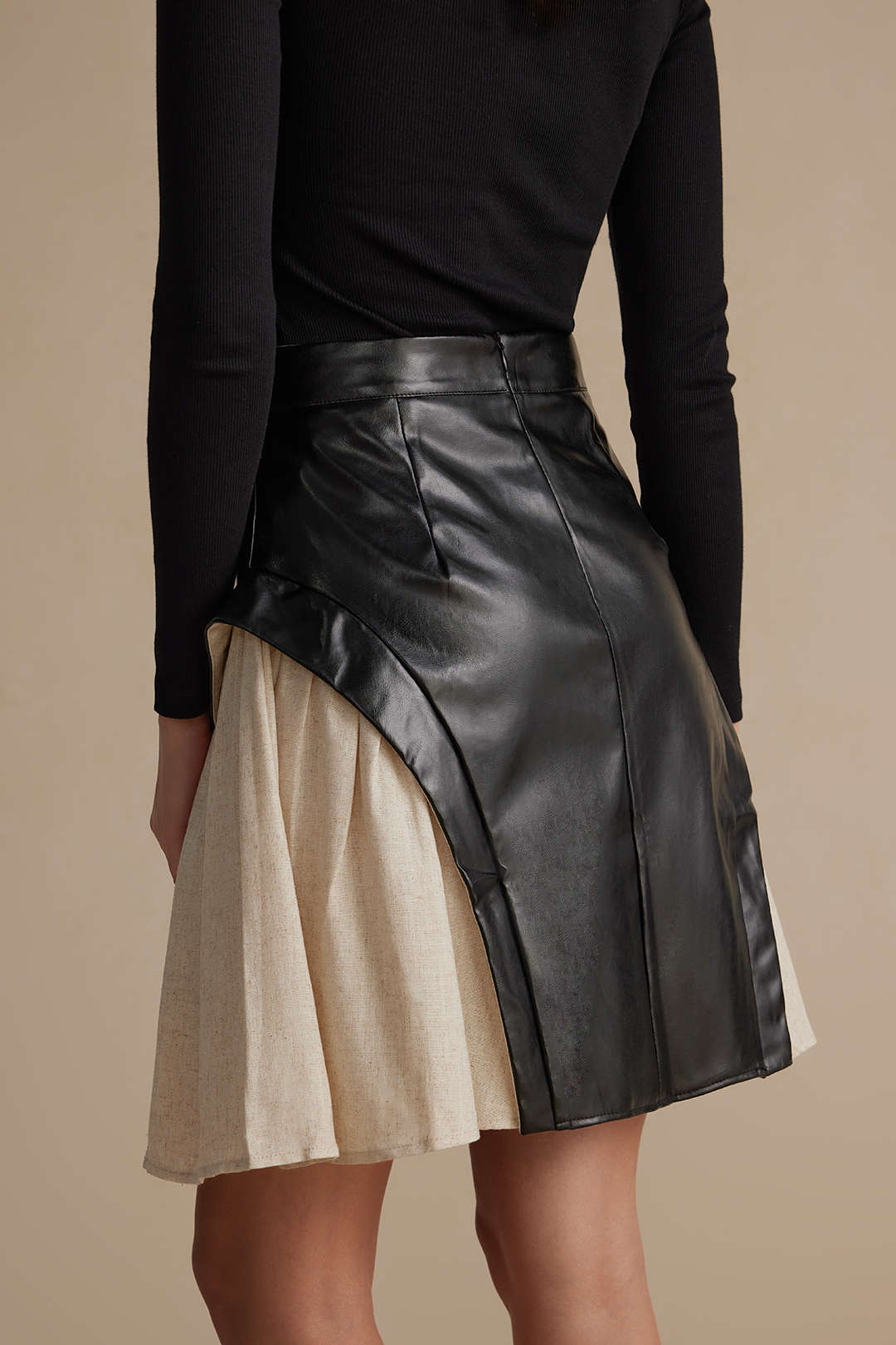 Color Block Patchwork Ruched Zip Skirt