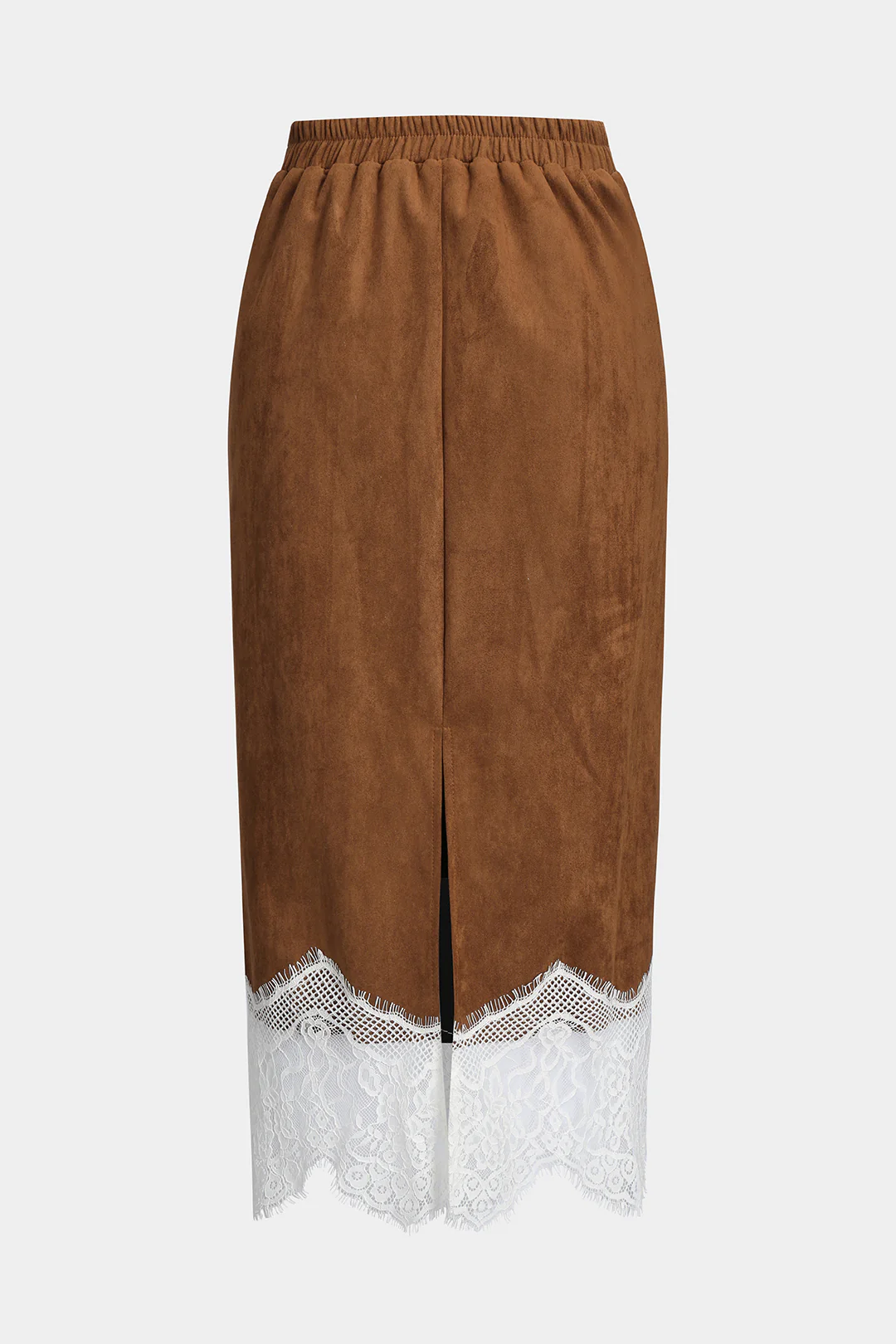 Suede Lace Patchwork Slit Skirt