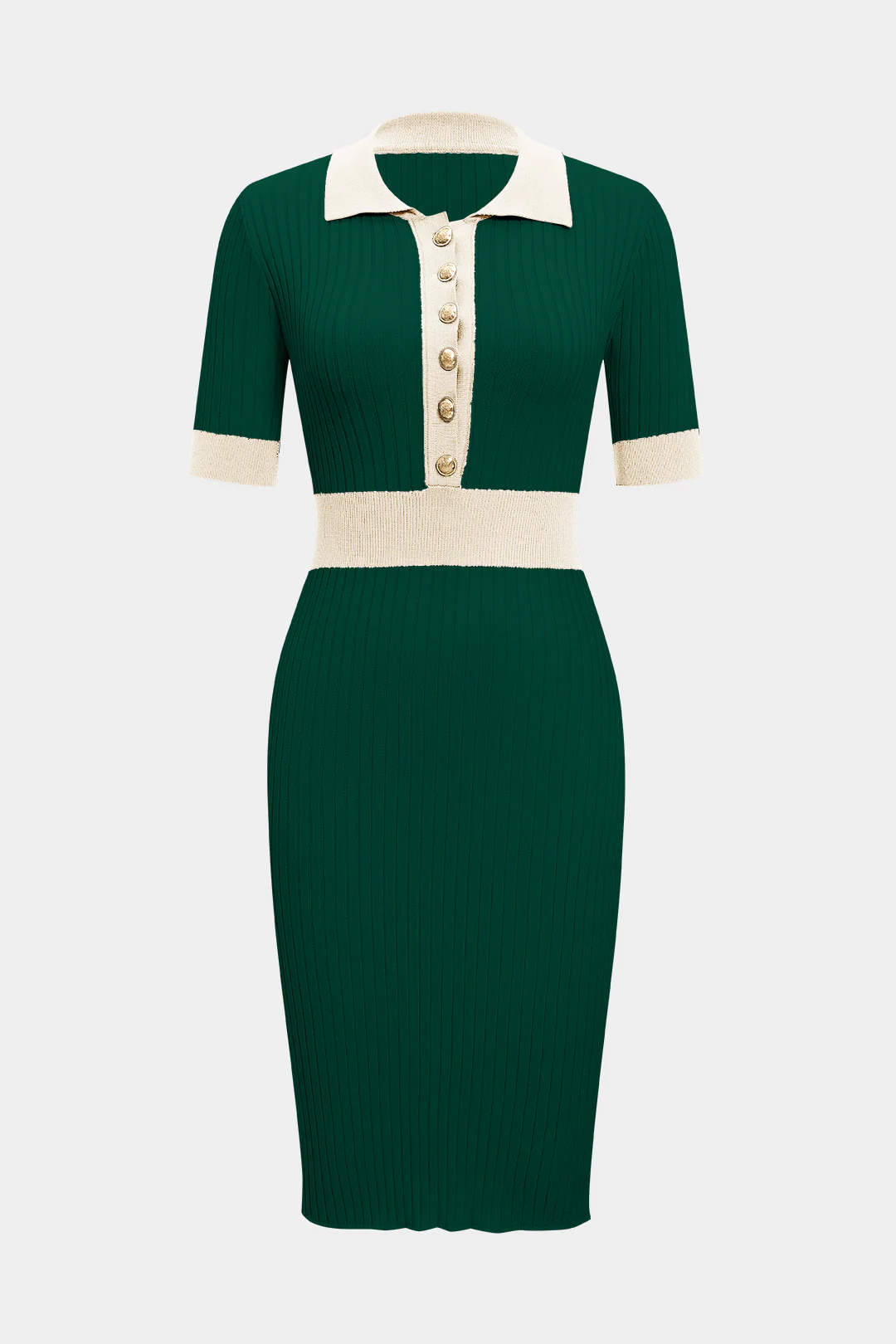 Knit Contrast Metallic Button Short Sleeve Dress