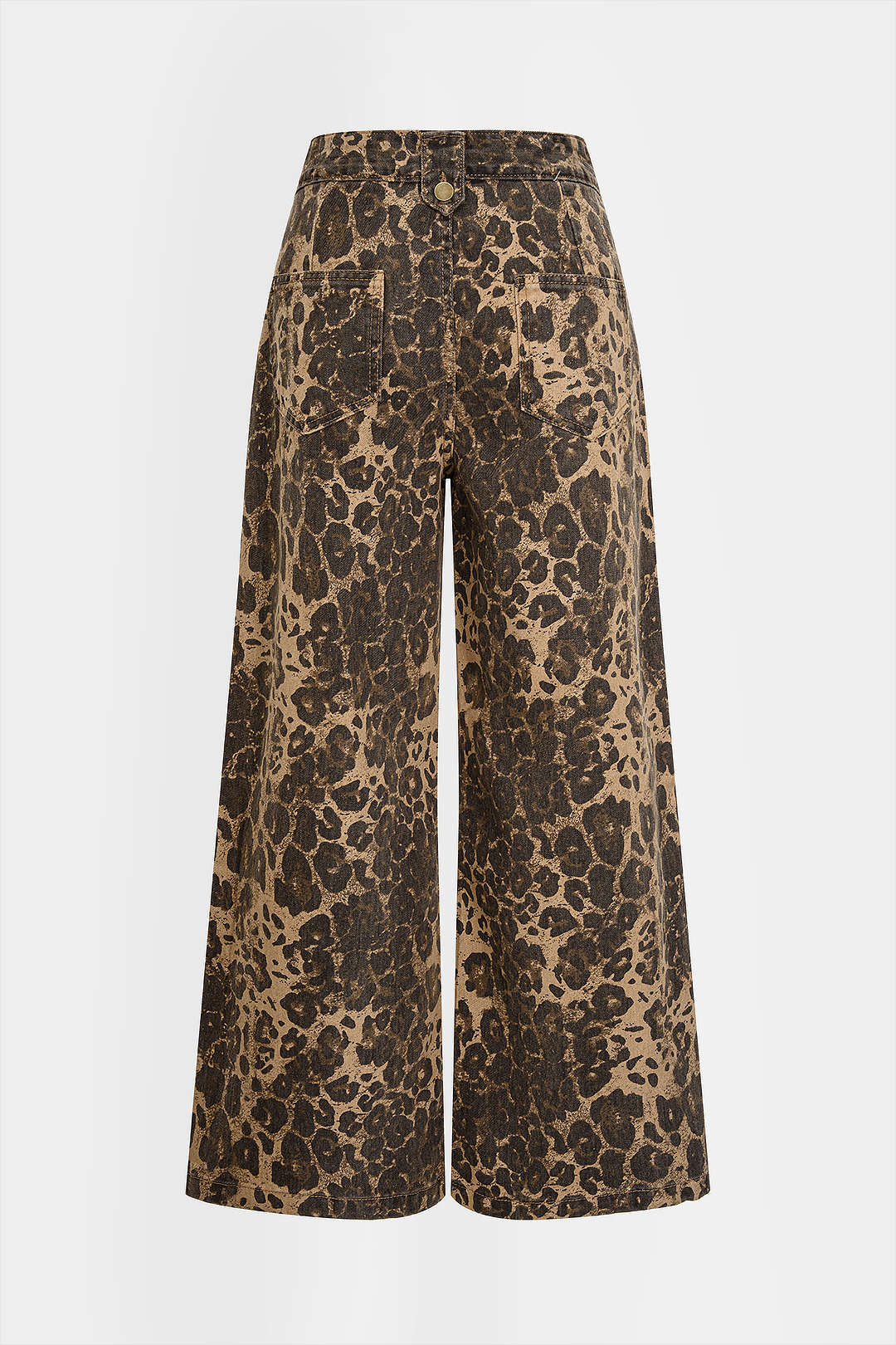 Leopard Print Denim Zipper Wide-Leg Trousers