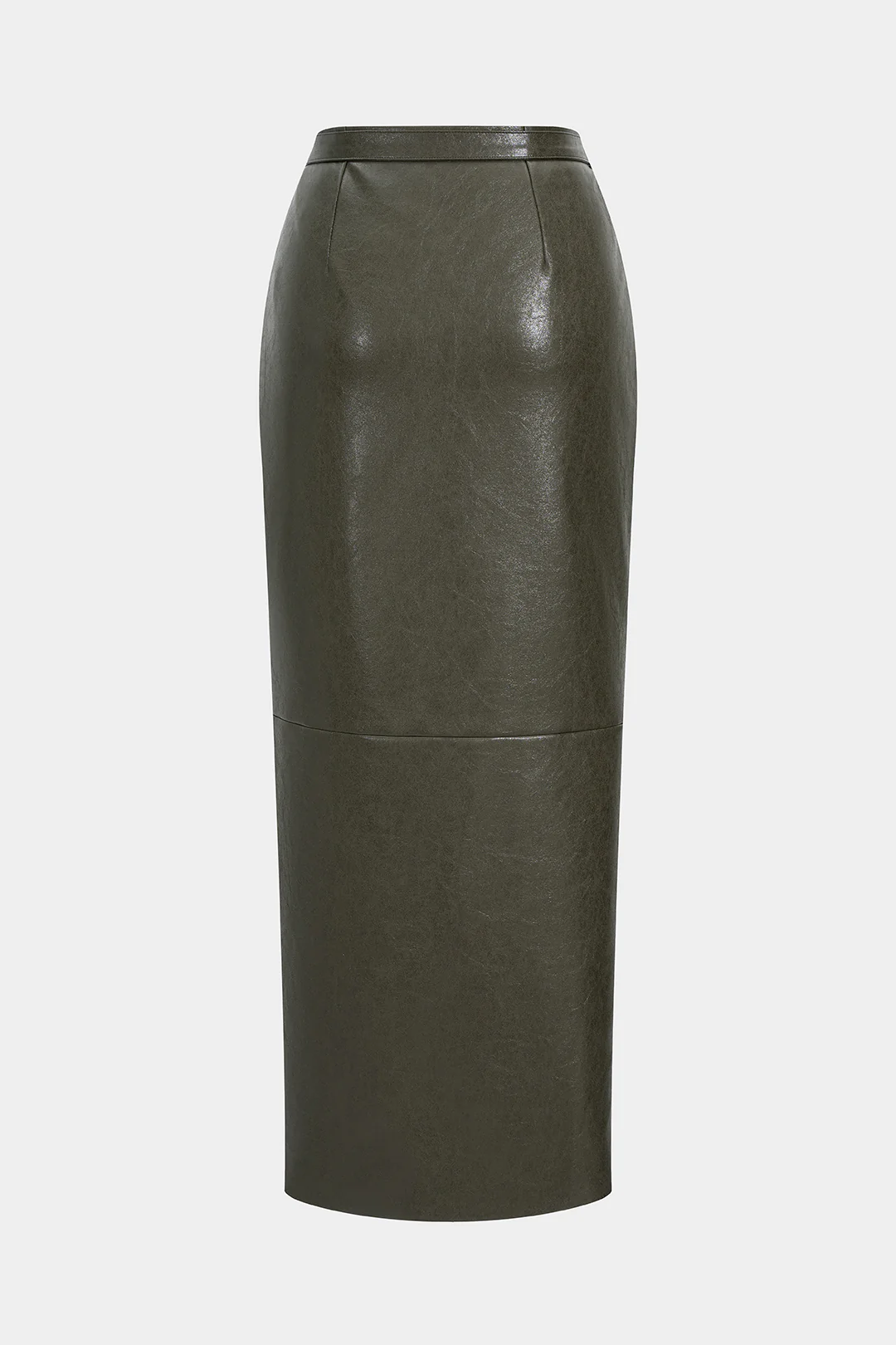 Faux Leather Ruched Slit Skirt