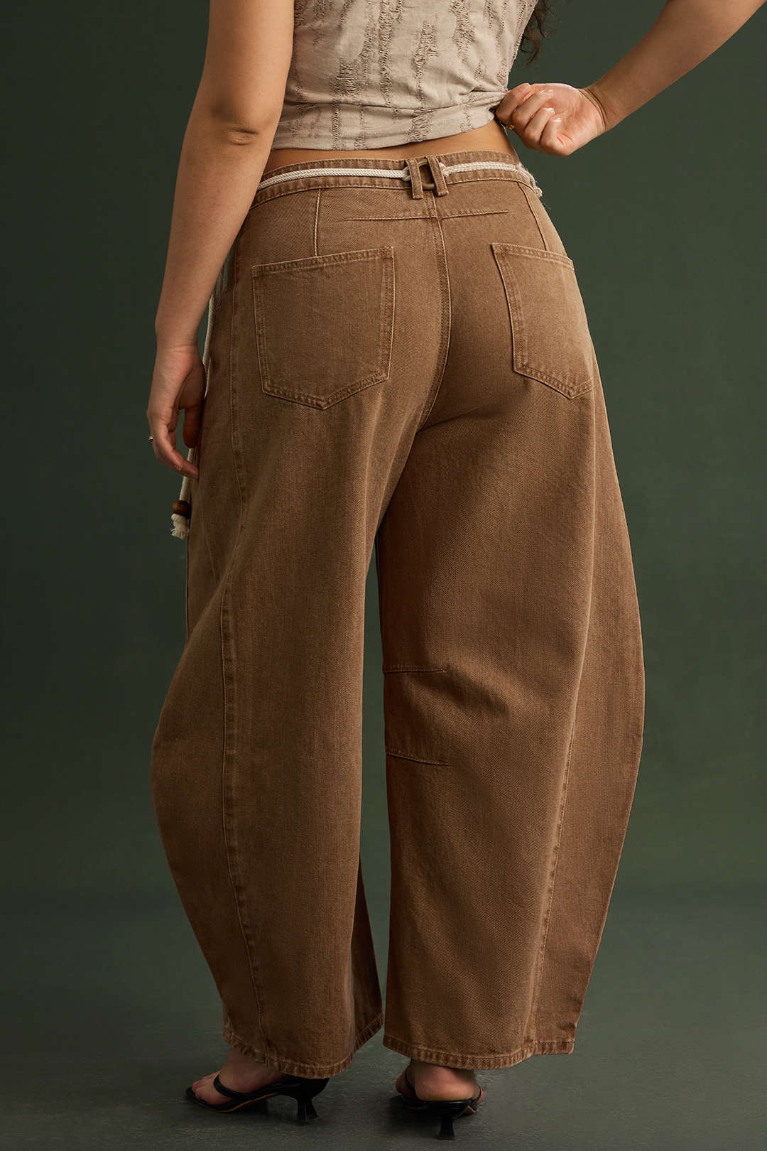 Plus Size Low Waist Beaded Belted Denim Jeans