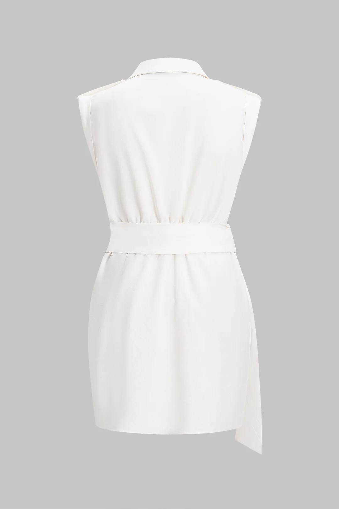 Linen Tie-Up Metallic Button Pocket Sleeveless Mini Dress