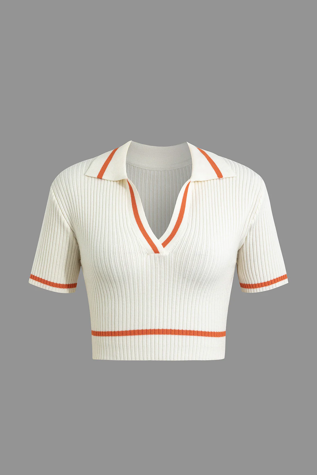 Ribbed Knit Polo Top and Pleated Skirt Combo