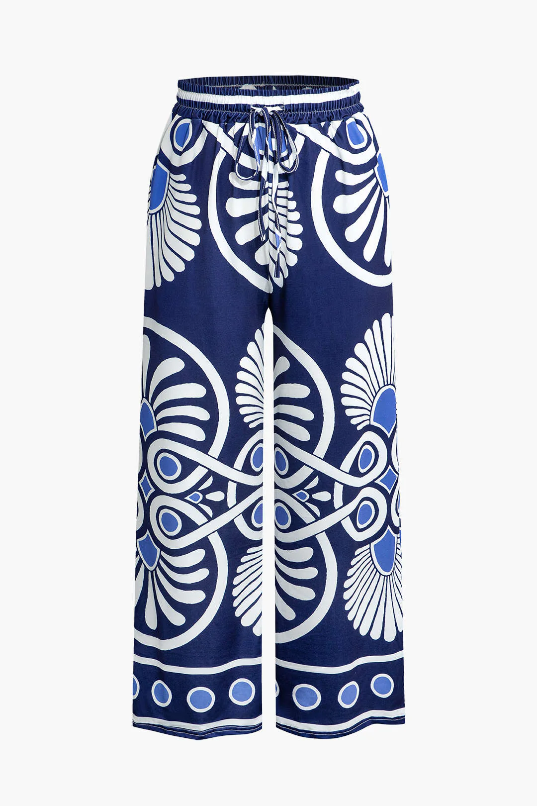 Abstract Pattern Drawstring Wide-Leg Trousers