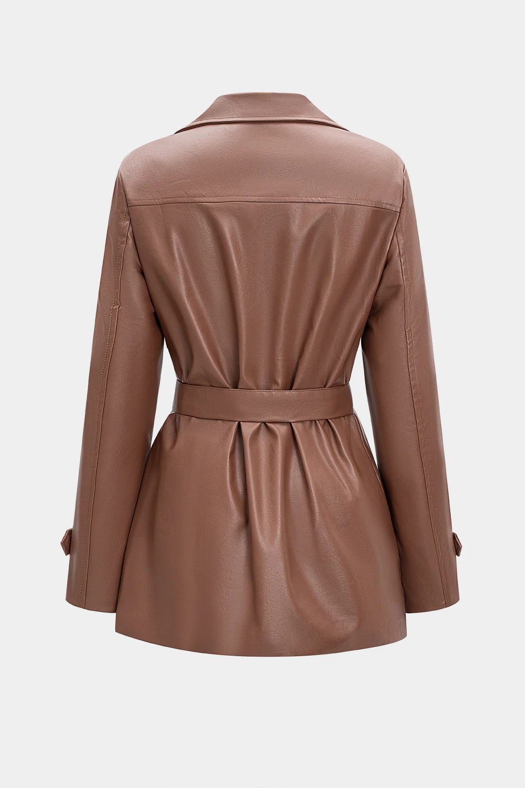 Faux Leather Button Belted Jacket