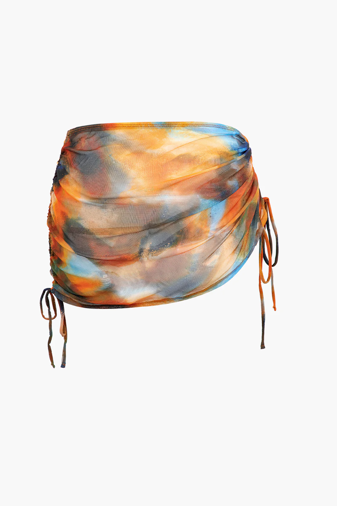 Abstract Print V-neck Cross-back Tie Swimsuit and Mesh Mini Sarong Skirt Set