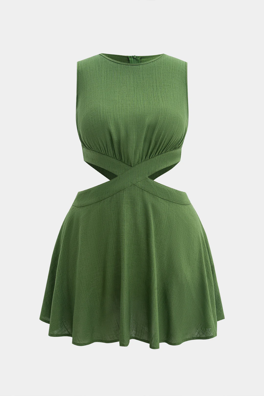 Plus Size Linen Zippered Cut-Out Sleeveless Mini Dress