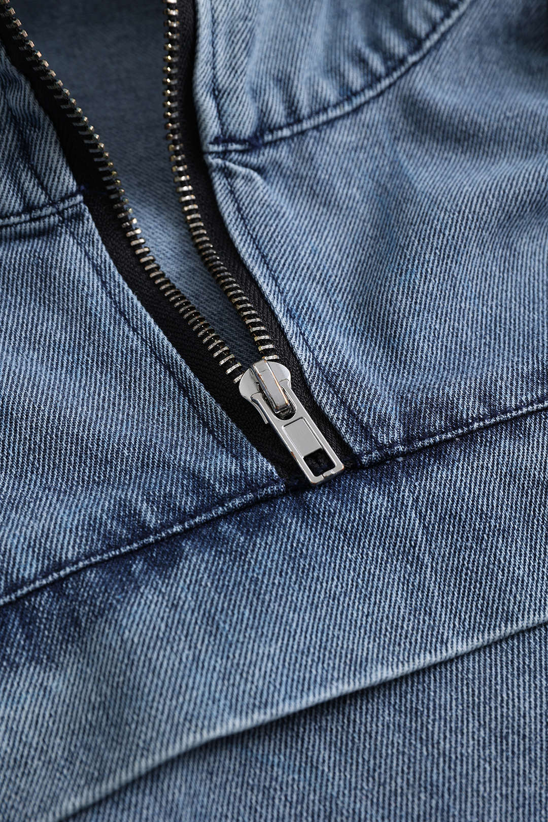 Denim Patchwork Long-Sleeved Hoodie