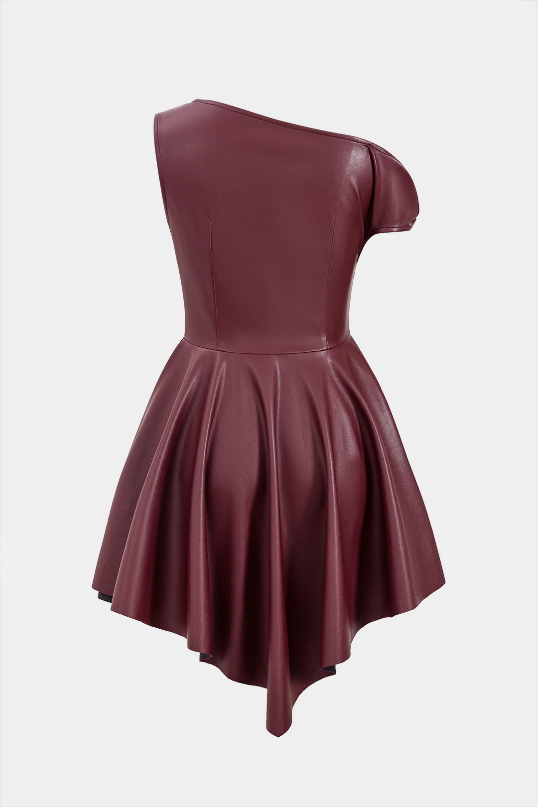 Faux Leather Asymmetrical Neck Mini Dress