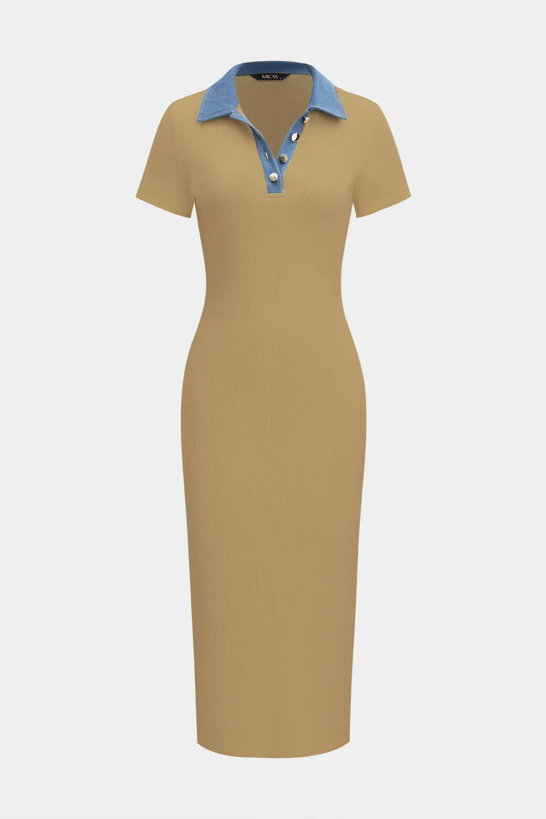 Patchwork Denim Short Sleeve Midi Dress