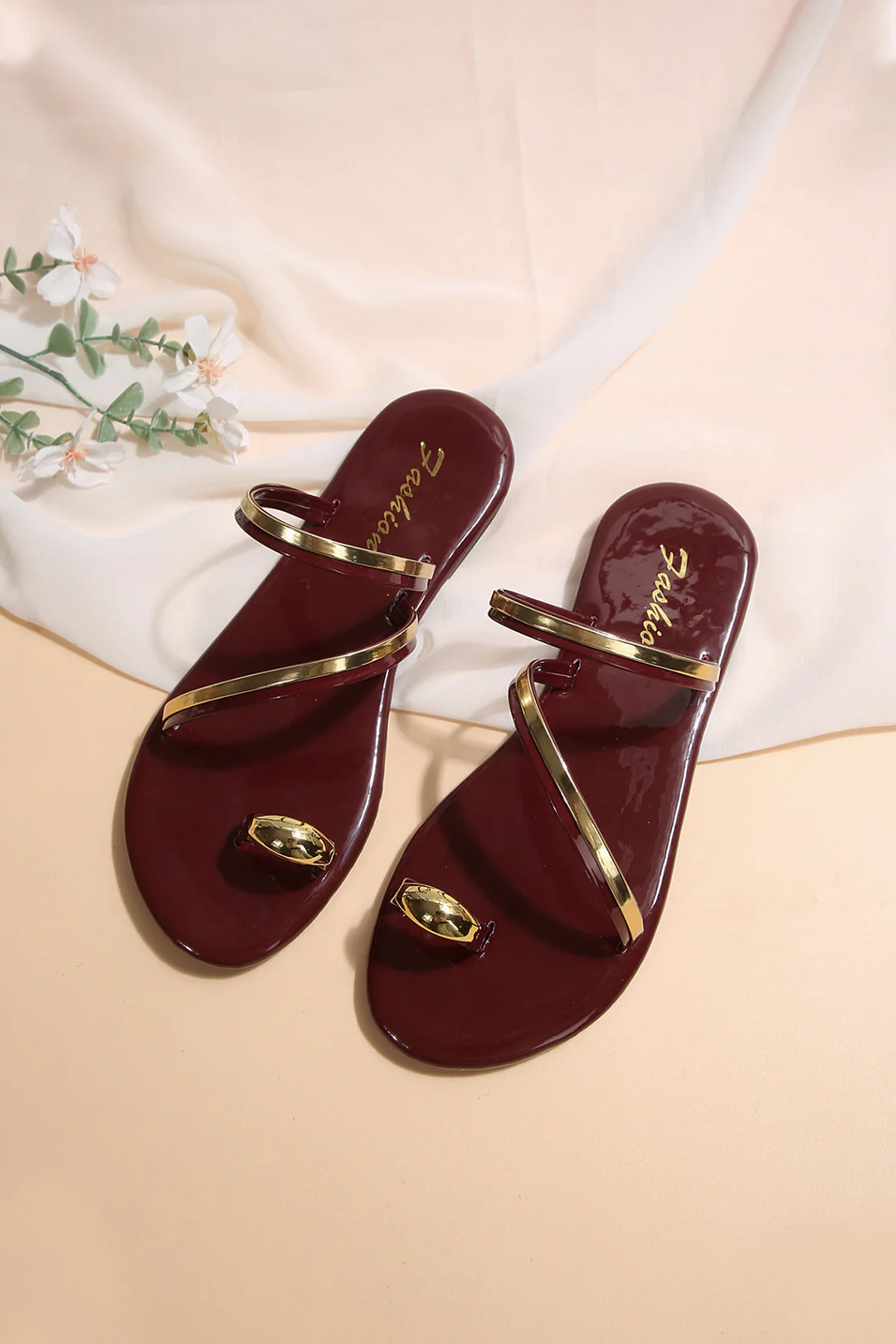 Metallic Faux Leather Round Toe Flats