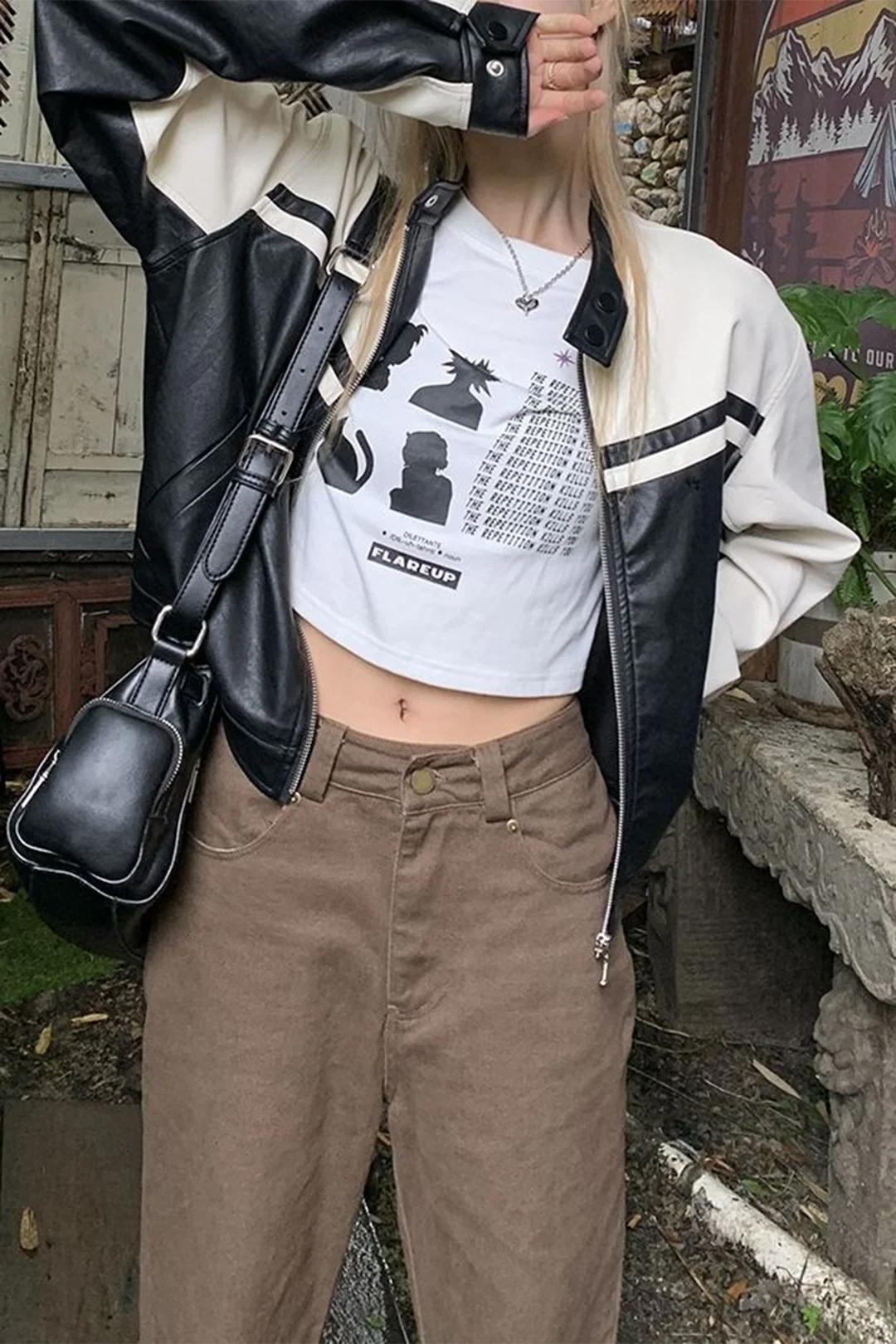 Contrast Faux Leather Jacket