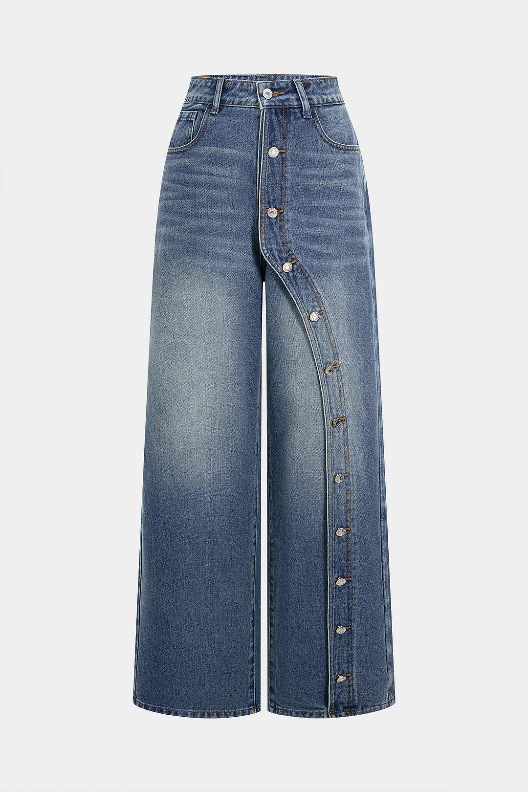 Asymmetrical Button Denim Jeans
