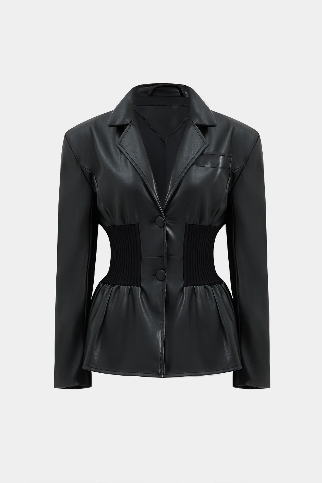 Faux Leather Button Patchwork Blazer