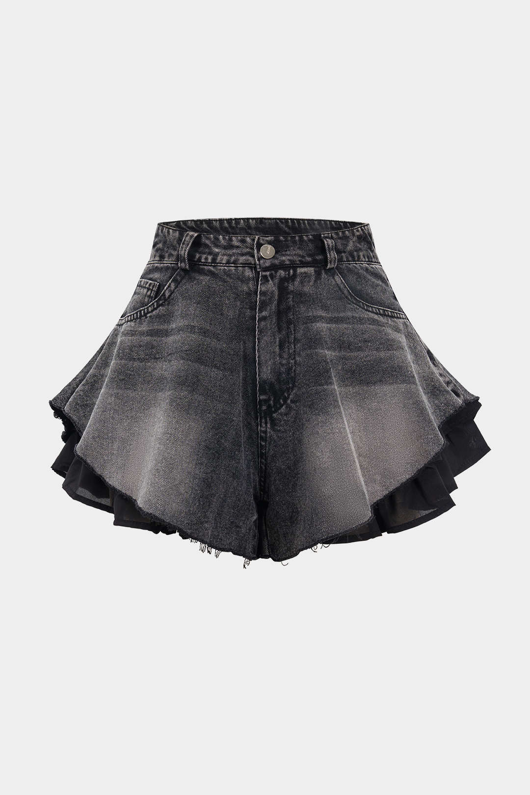 Denim Patchwork Frayed Wide-Leg Shorts