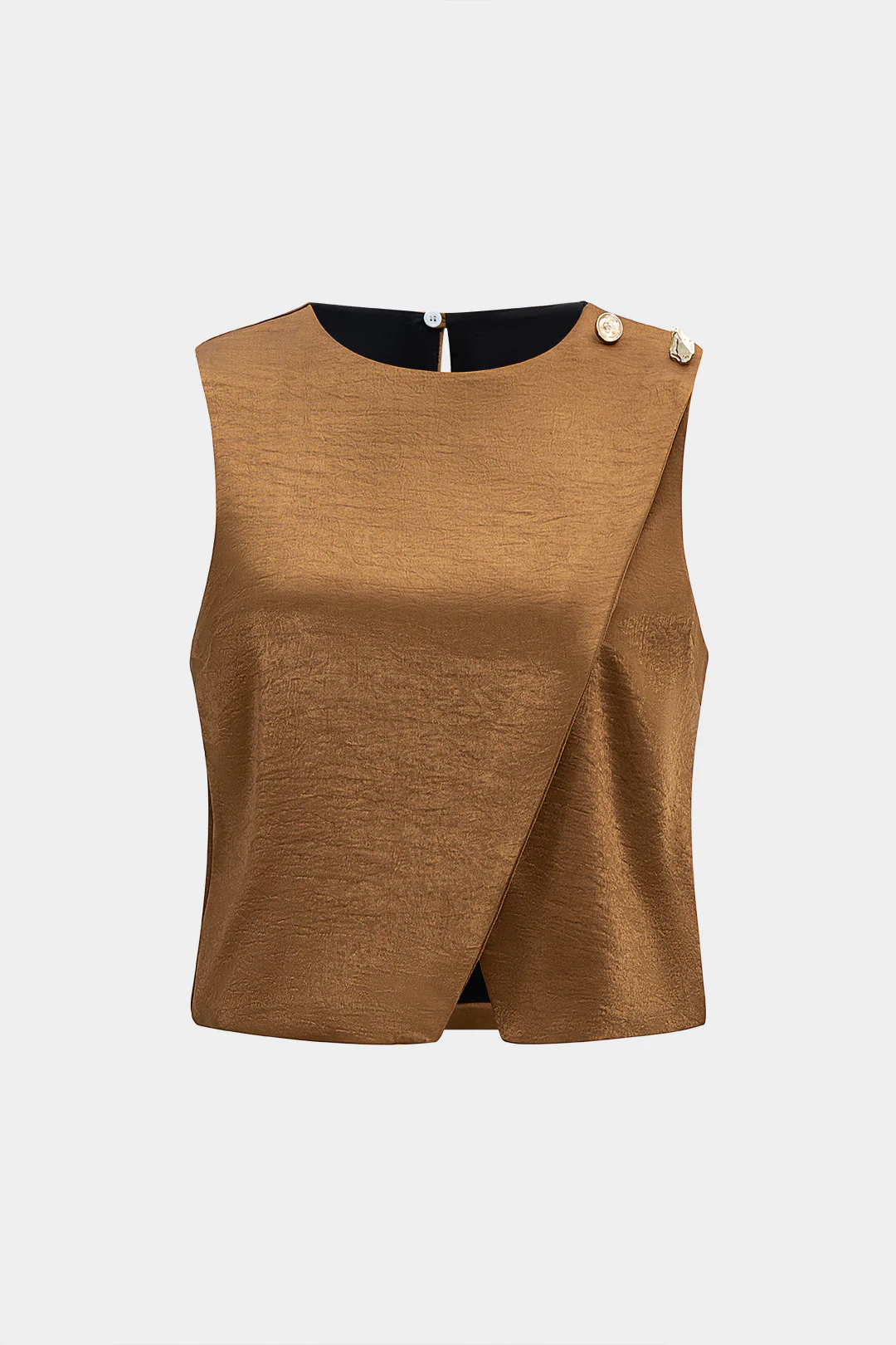 Satin Round Neck Asymmetric Tank Top