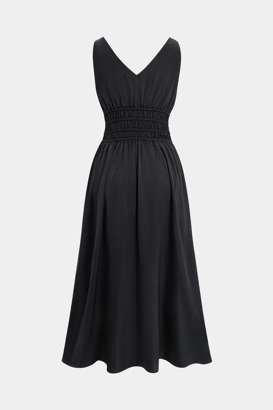 Satin Shirred Sleeveless Midi Dress