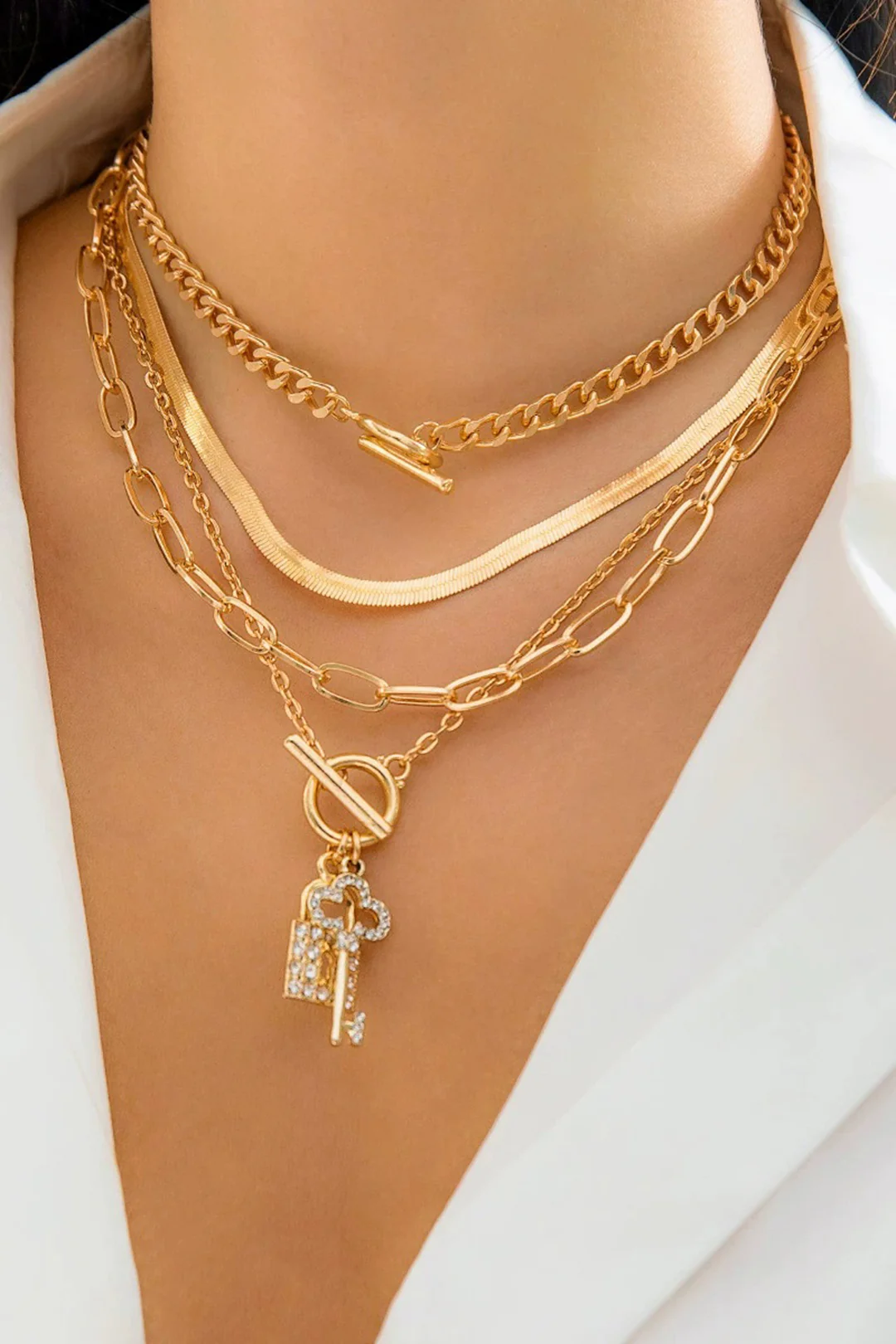 Metal Rhinestone Chain Necklace