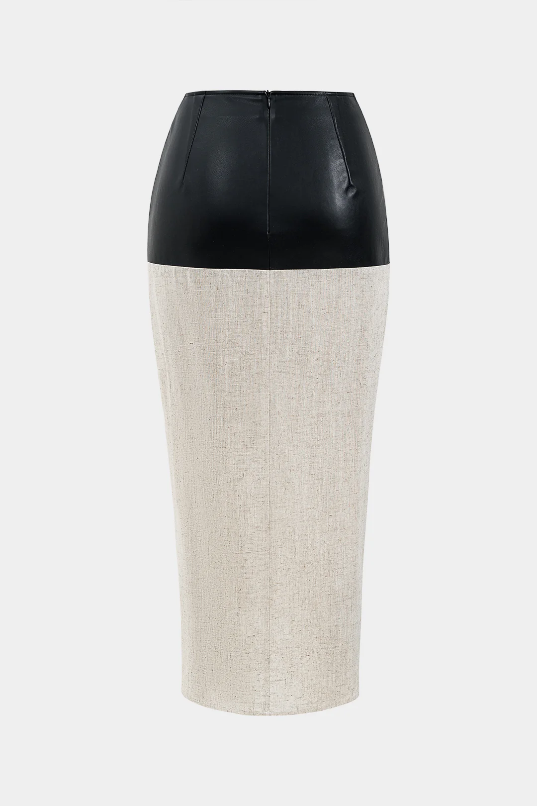 Faux Leather Linen Patchwork Ruched Skirt