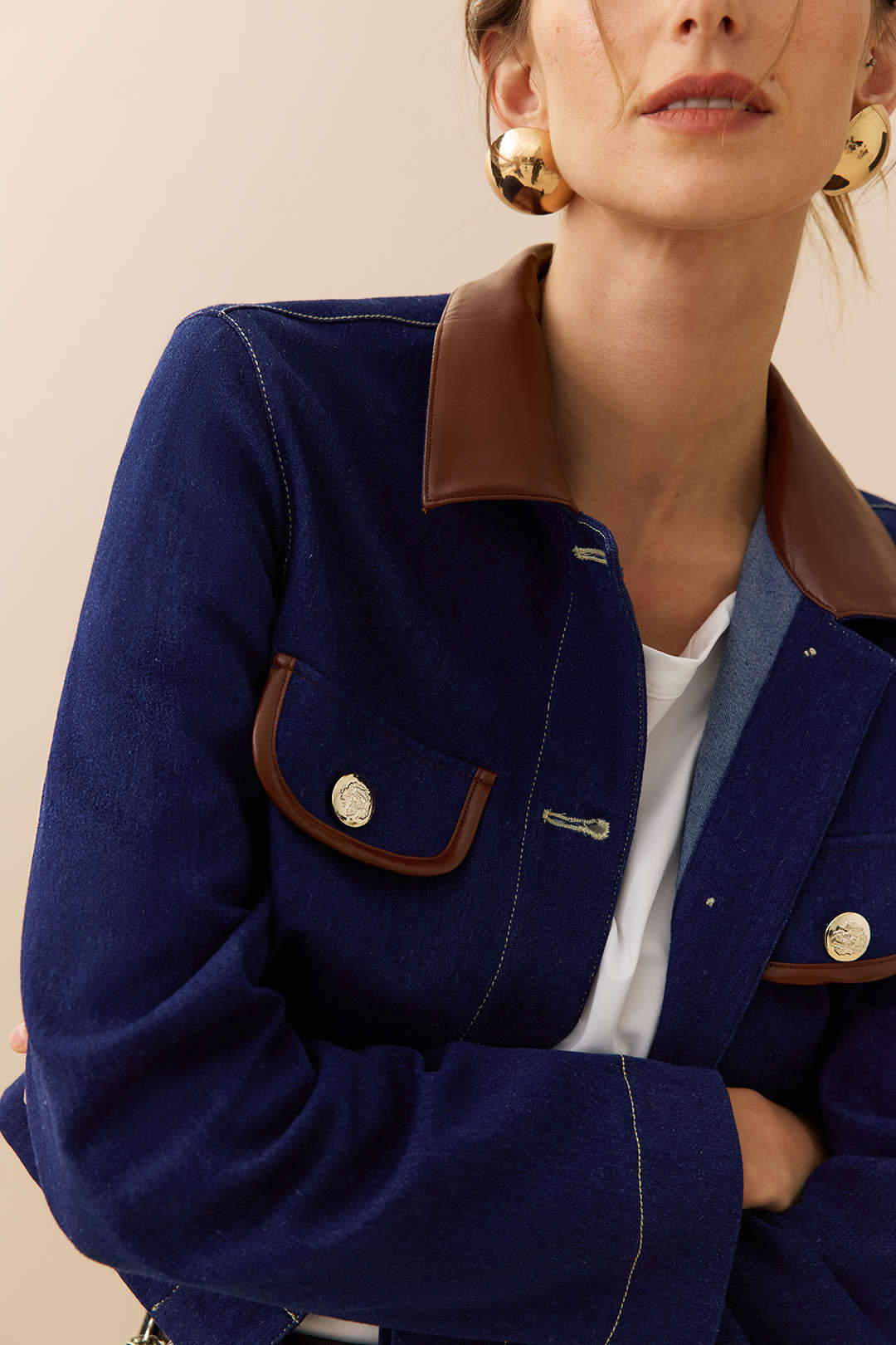 Denim Patchwork Button Pocket Outerwear