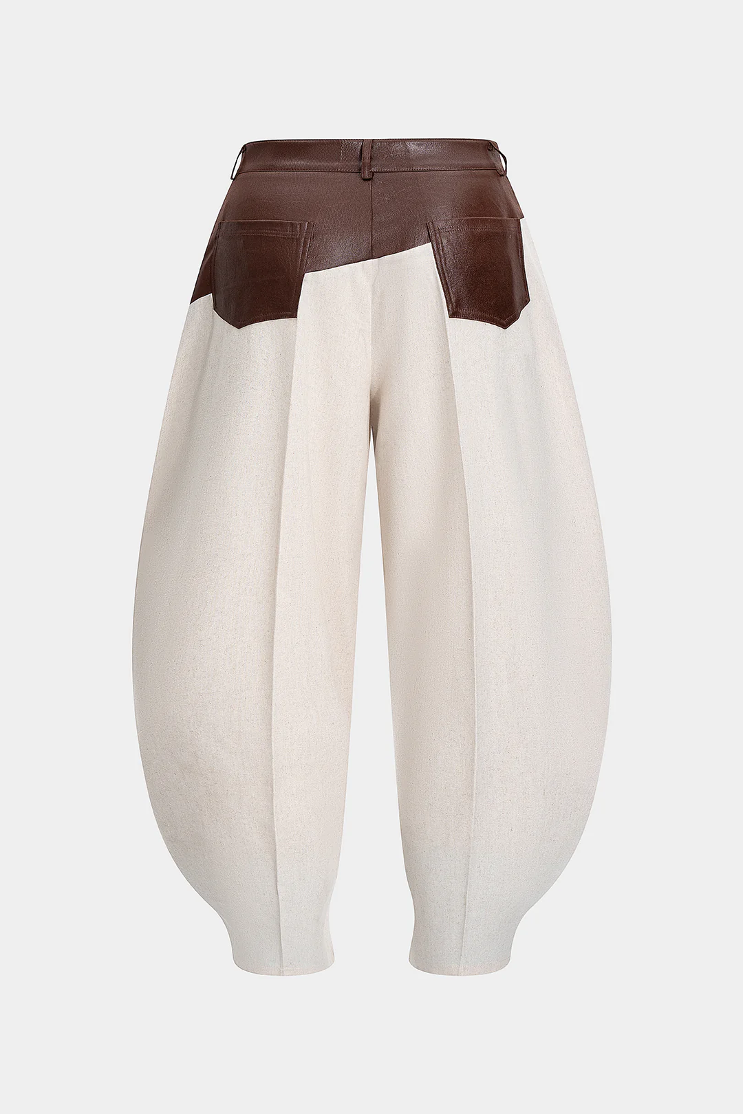 Plus Size Faux Leather and Linen Patchwork Ruched Trousers