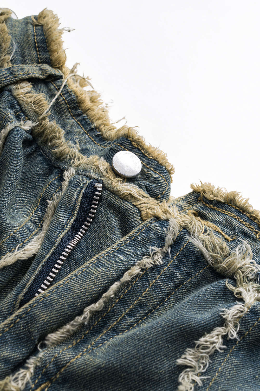 Faded Frayed Button Pocket Wide Leg Denim Jeans