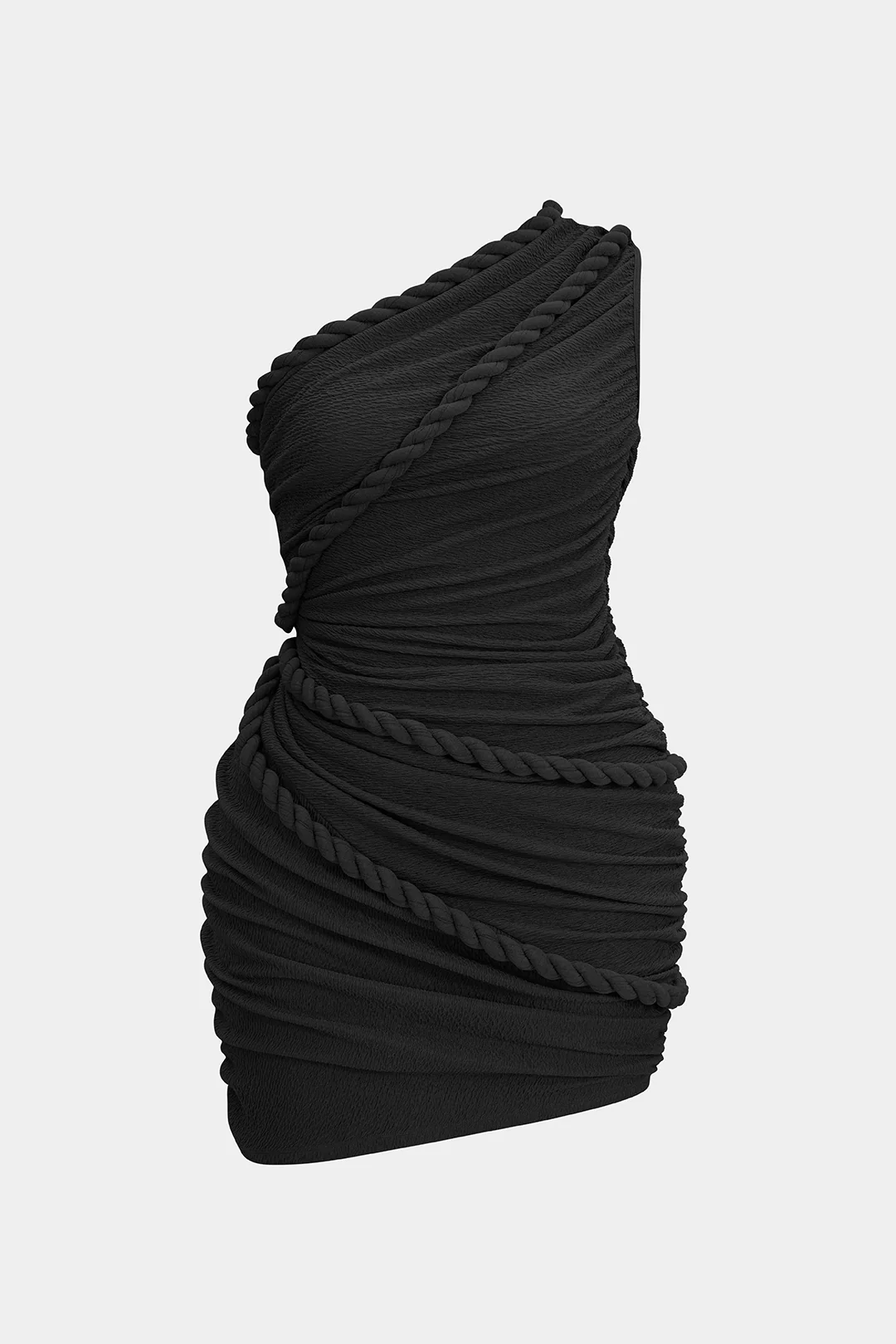 Plus Size Ruched One Shoulder Twist Knot Sleeveless Mini Dress