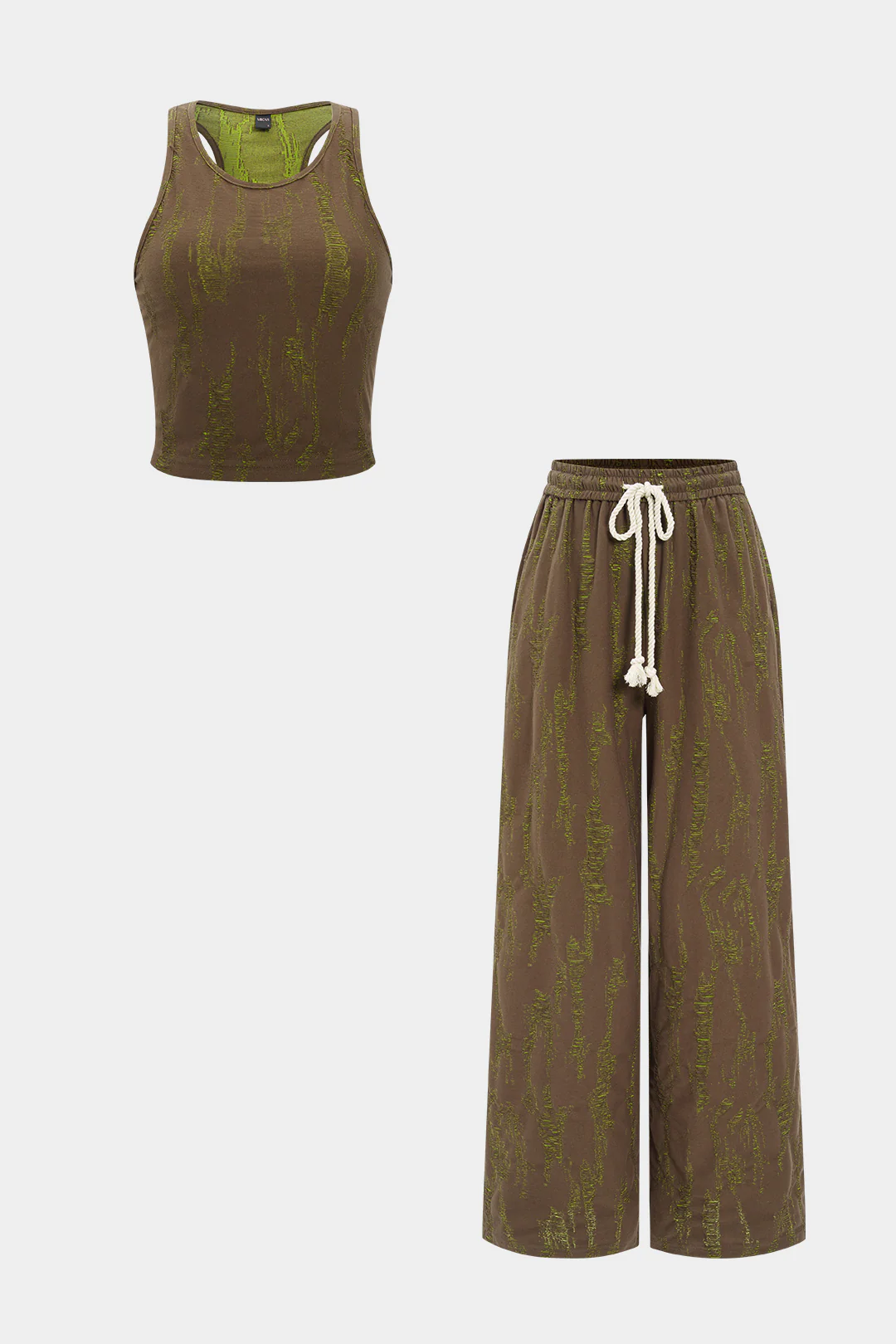 Ripped Sleeveless Tank Top And Drawstring High Waist Trousers Set