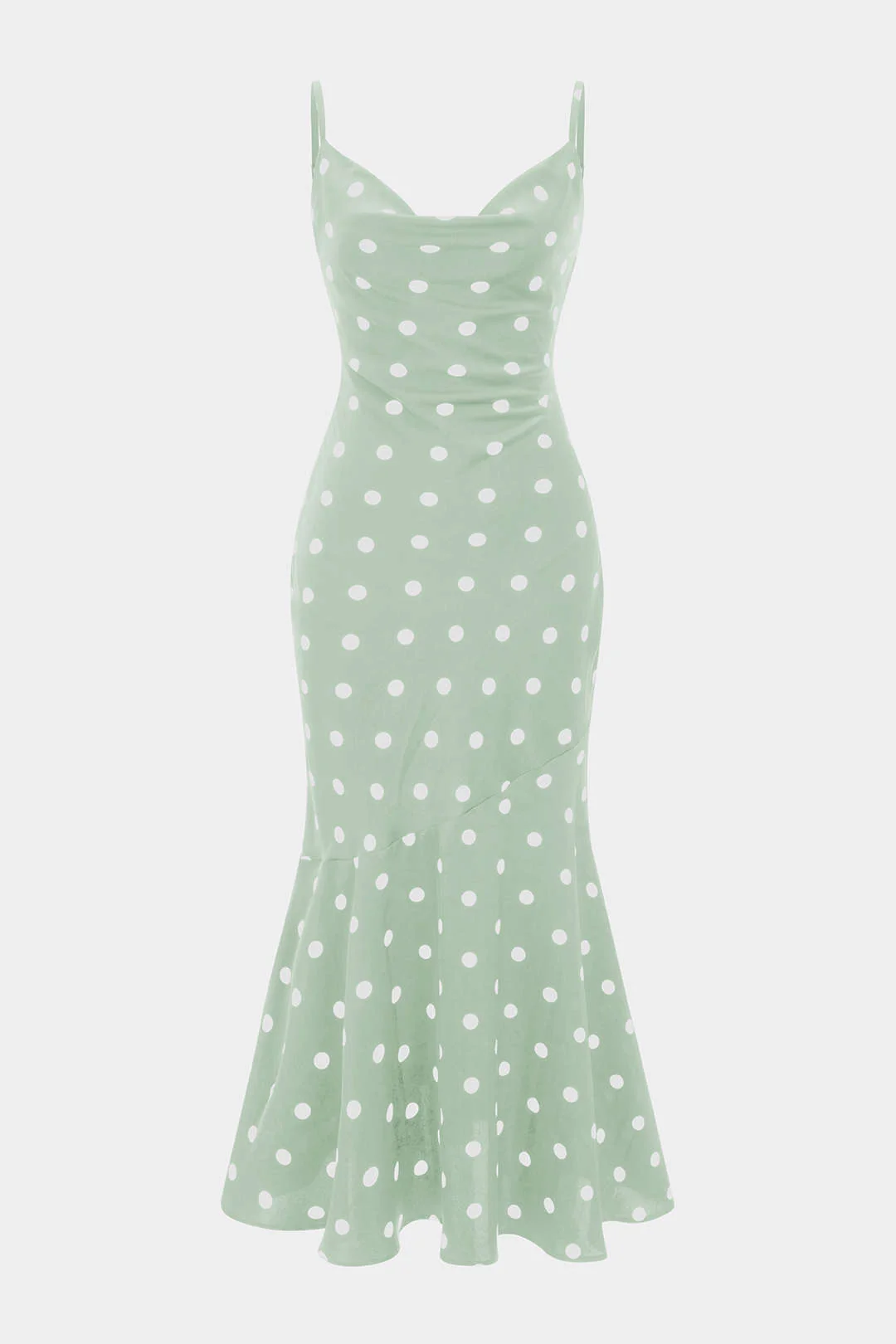 Contrast Polka Dots Print Cowl Neck Slip Sleeveless Midi Dress