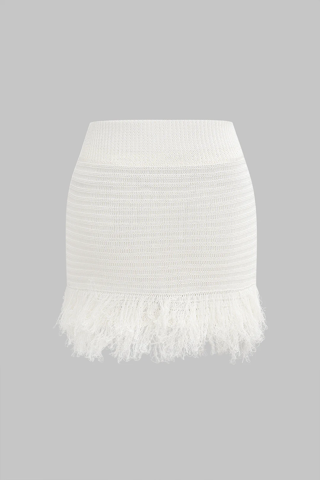 Knit Fringed Hollow-Out Skirt