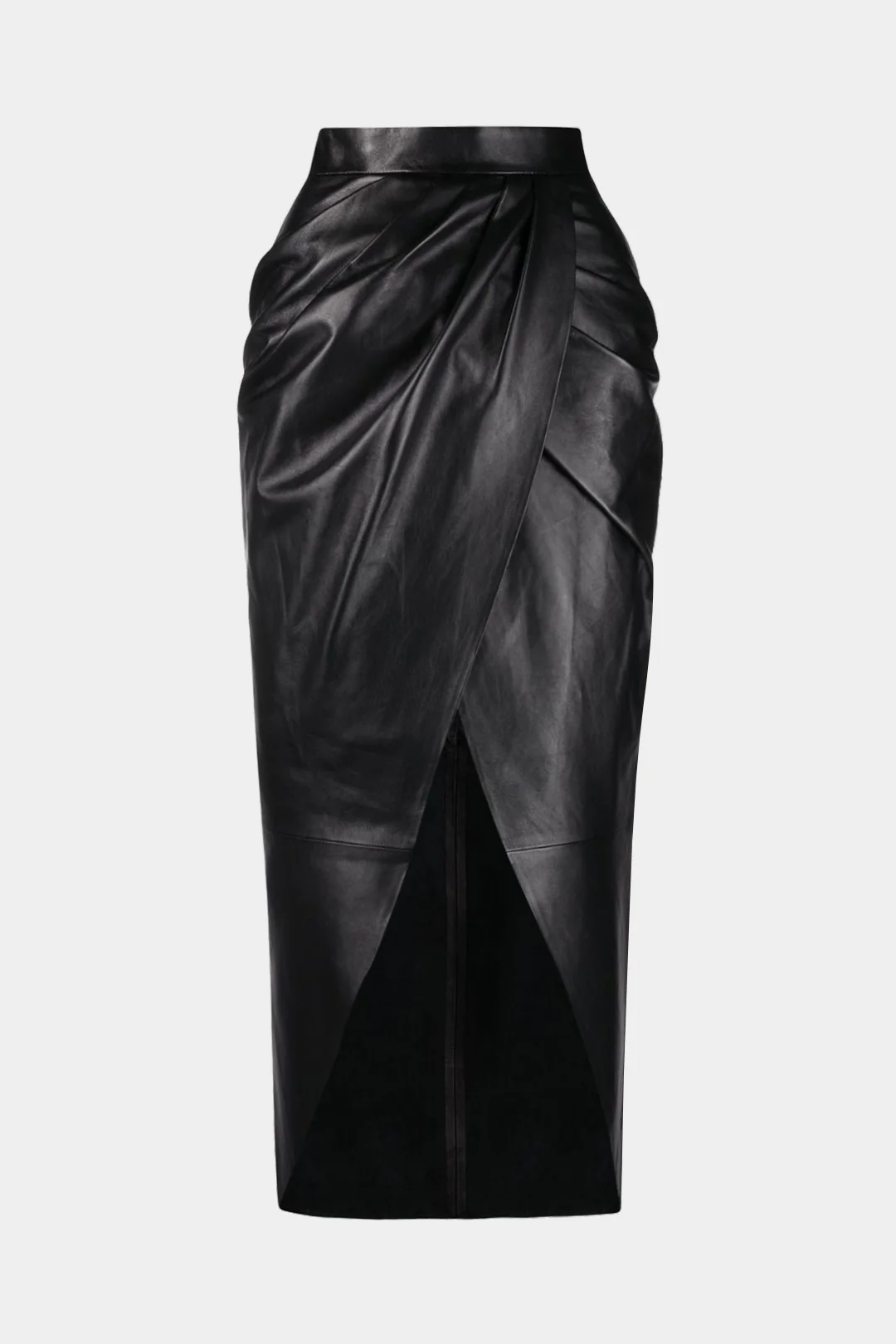 Faux Leather High-Slit Ruched Crossed Skirt