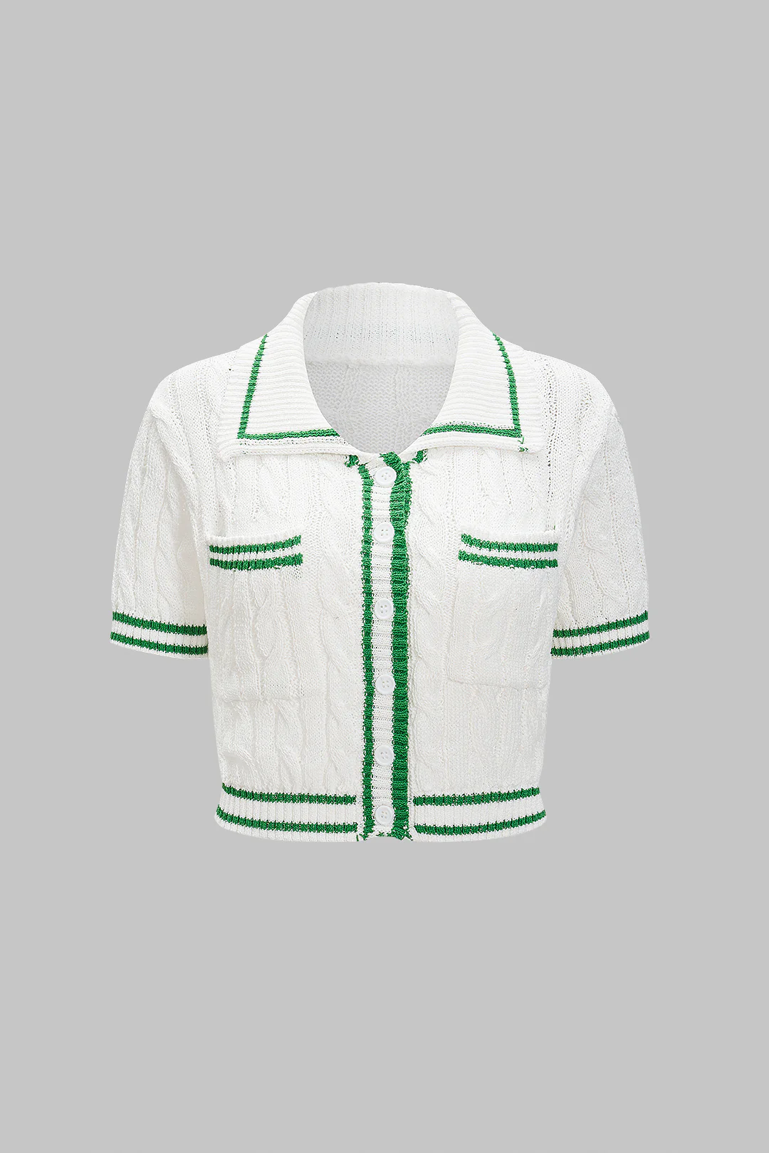 Contrasting Knit Buttoned Short-Sleeve Top