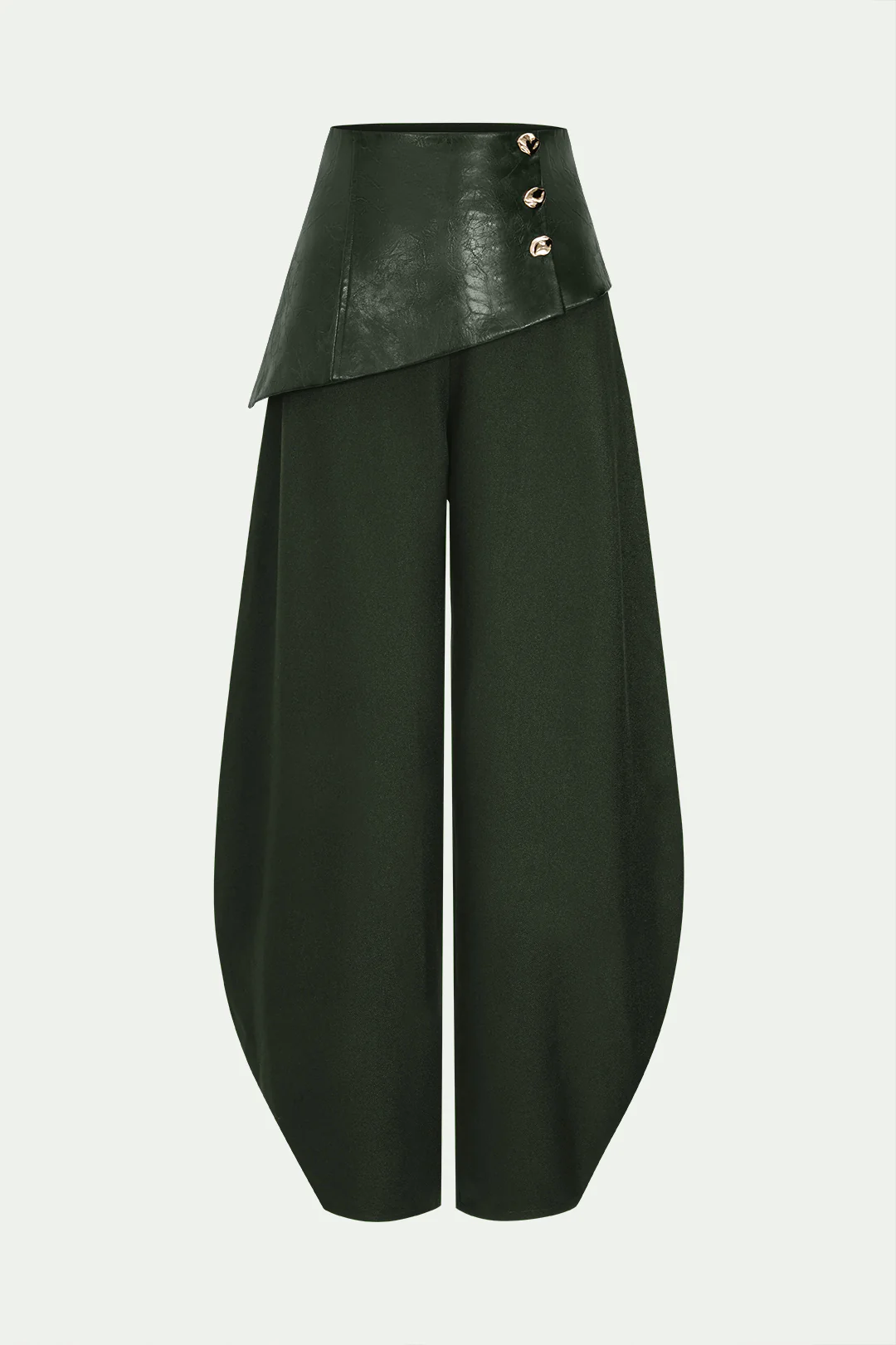Faux Leather Metallic Asymmetrical Patchwork Trousers