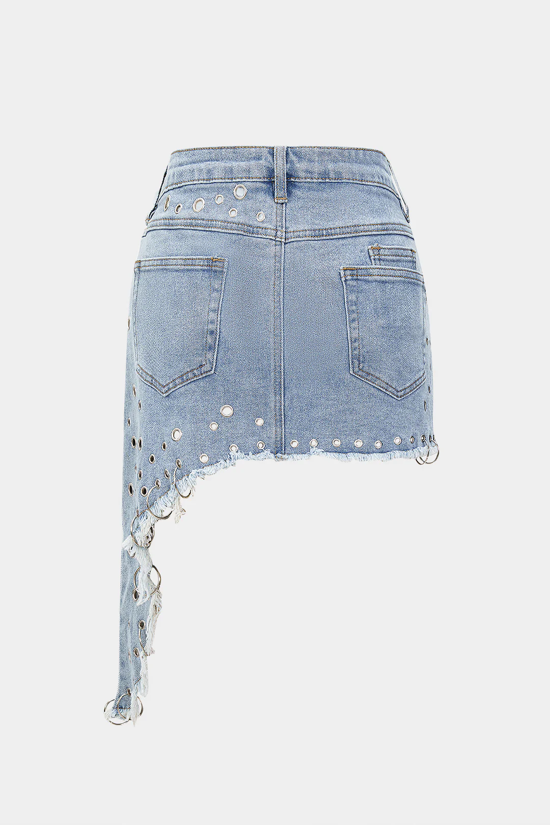 Metallic Ring Cut Out Denim Skirt