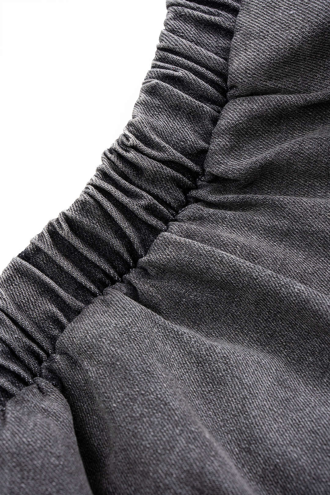 Denim Washed Button Stitching Detail Fake Pocket Long-Sleeve Top And Puff Mini Skirt Set