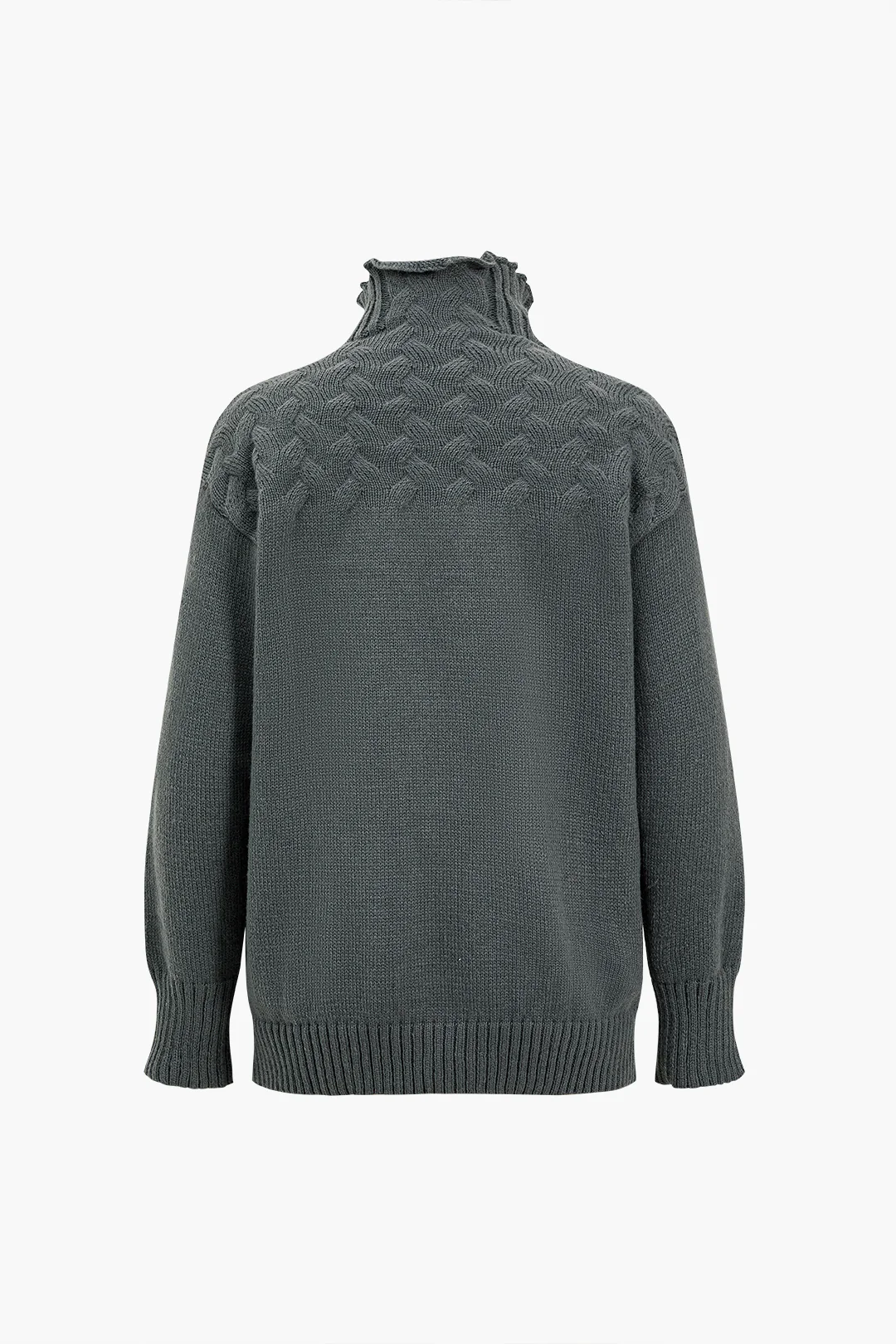 Turtleneck Ruched Cable Knit Top